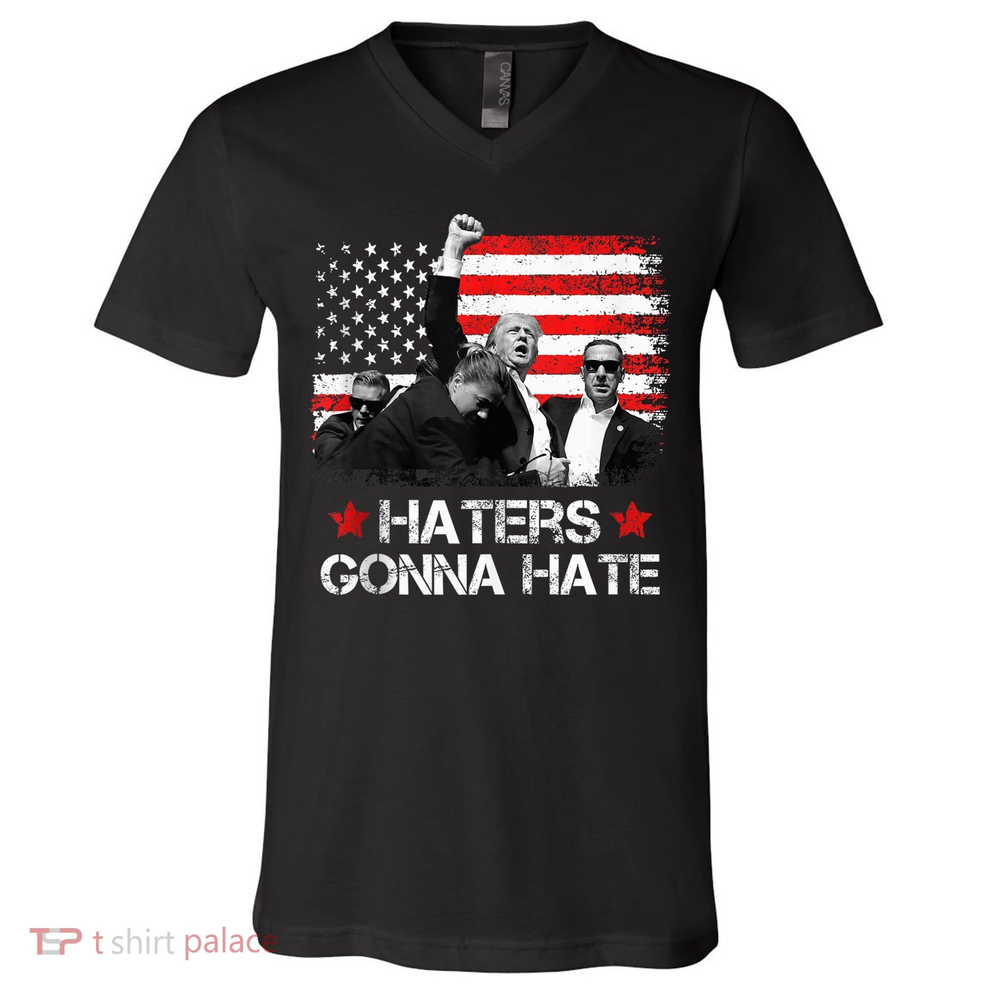 Trump 2024 Flag Haters Gonna Hate Pennsylvania Rally Trump V-Neck T-Shirt