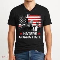 Trump 2024 Flag Haters Gonna Hate Pennsylvania Rally Trump V-Neck T-Shirt thumb 2