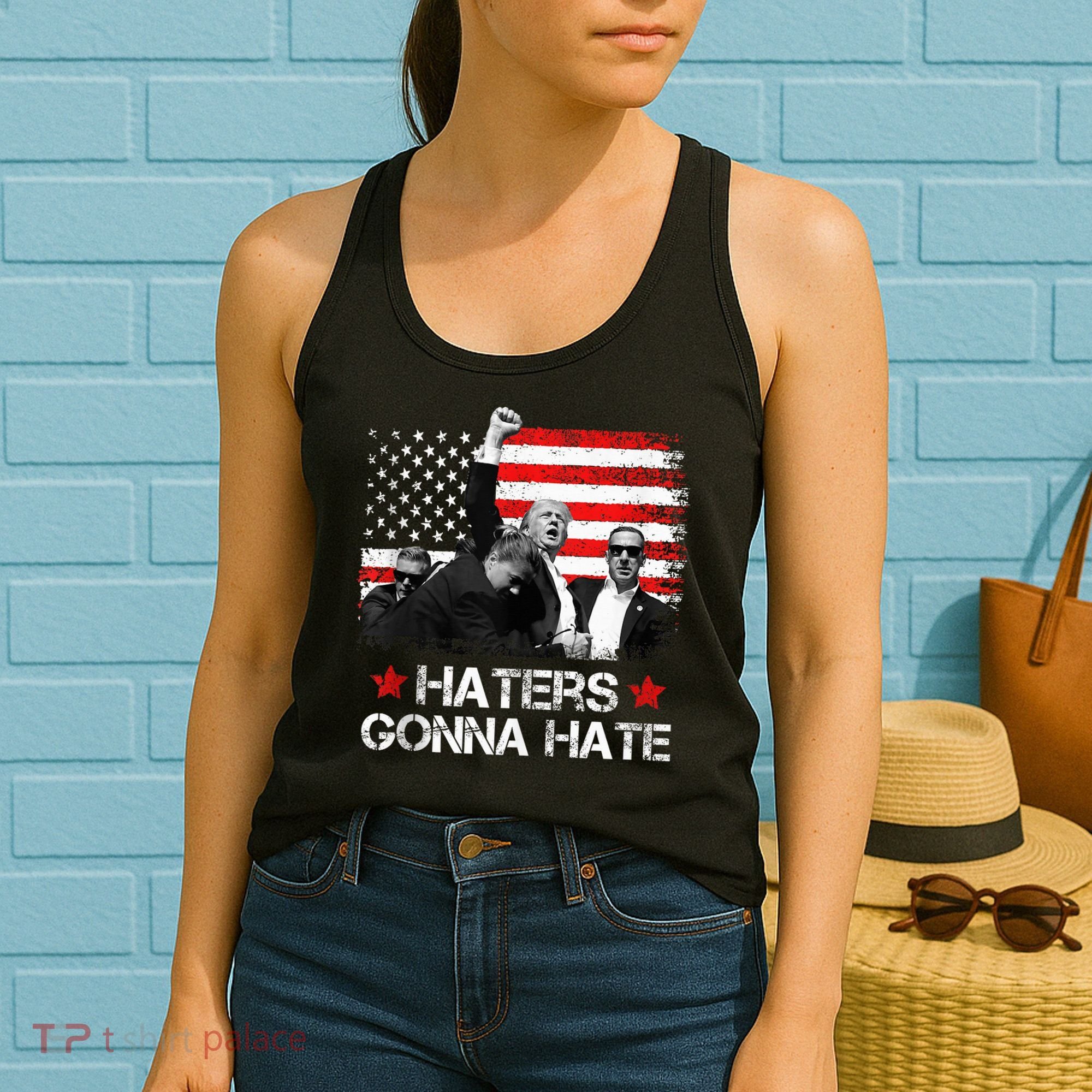 Trump 2024 Flag Haters Gonna Hate Pennsylvania Rally Trump Women's Tank Top