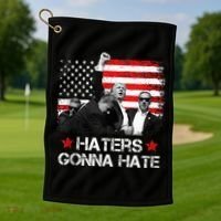 Trump 2024 Flag Haters Gonna Hate Pennsylvania Rally Trump Golf Towel thumb 1