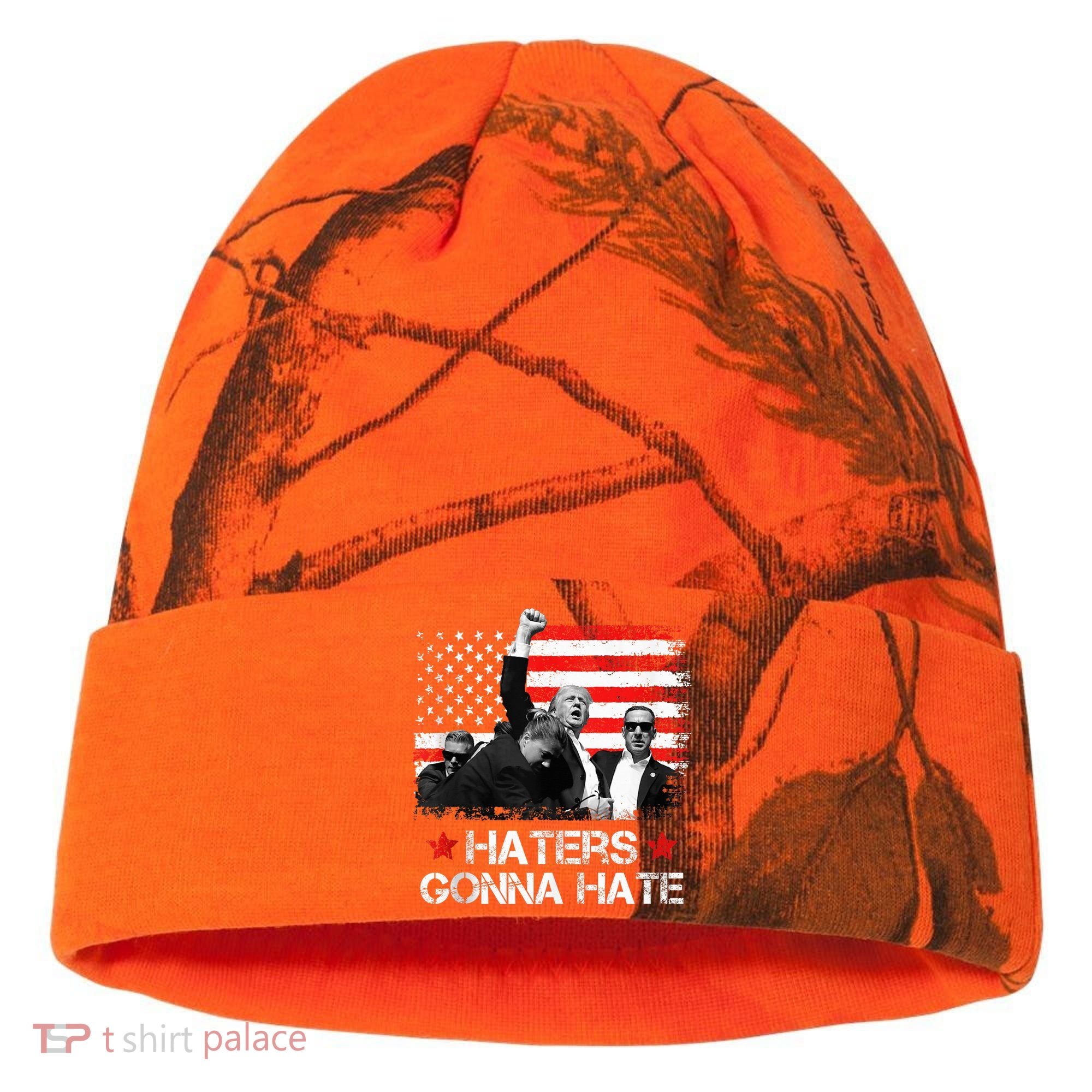Trump 2024 Flag Haters Gonna Hate Pennsylvania Rally Trump Kati Licensed 12" Camo Cuffed Beanie