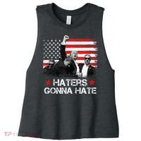 Trump 2024 Flag Haters Gonna Hate Pennsylvania Rally Trump Women's Racerback Cropped Tank thumb 0