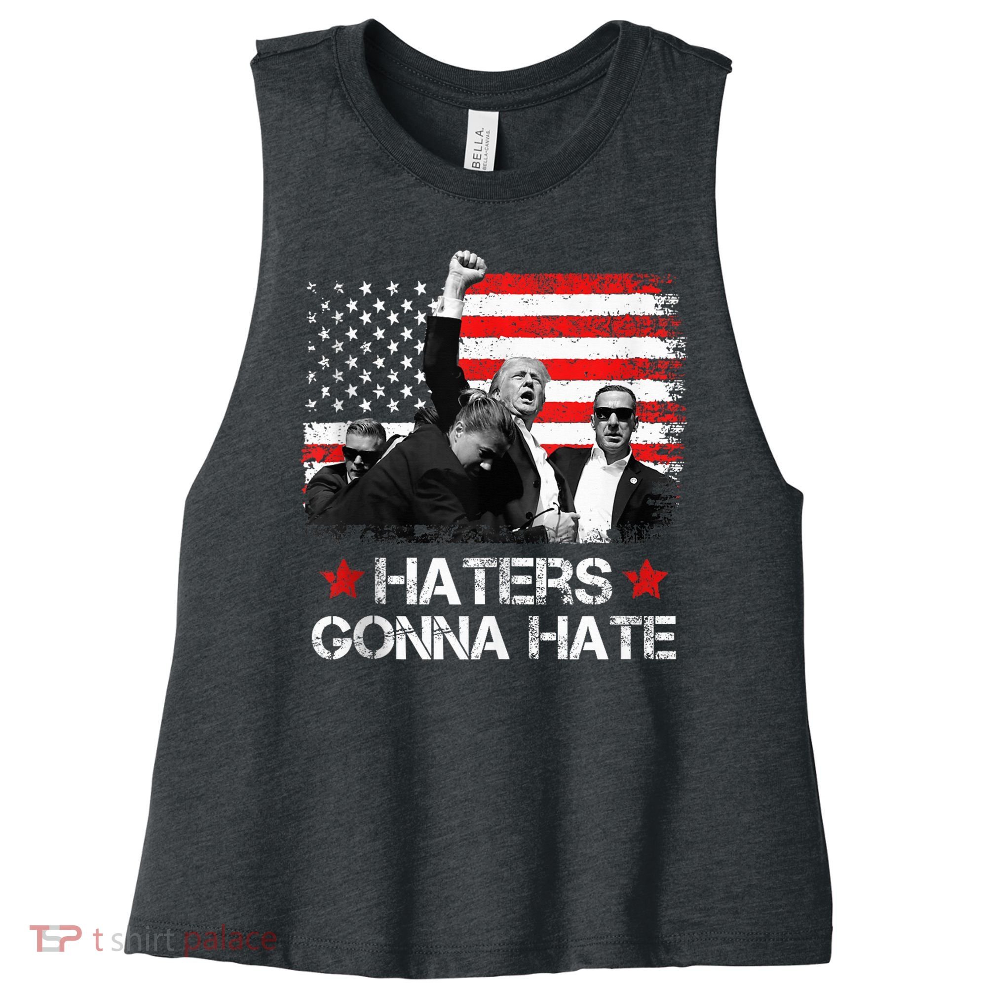 Trump 2024 Flag Haters Gonna Hate Pennsylvania Rally Trump Women's Racerback Cropped Tank