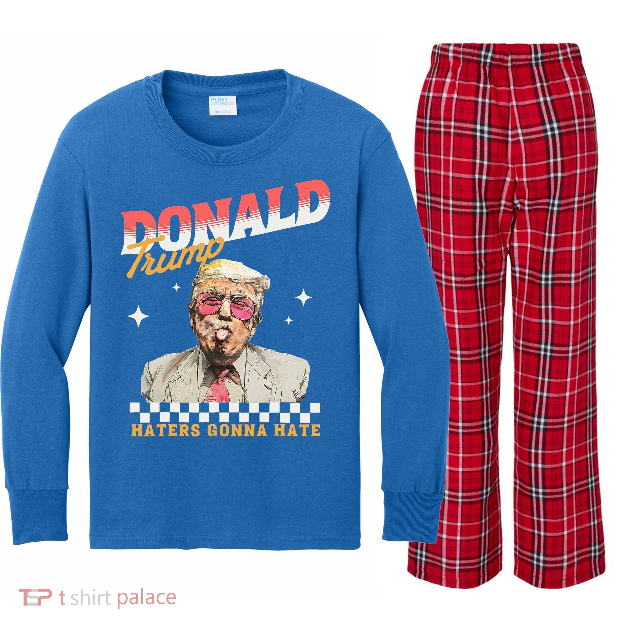 Trump 2024 Haters Gonna Hate Kids Long Sleeve Plaid Pajama Set