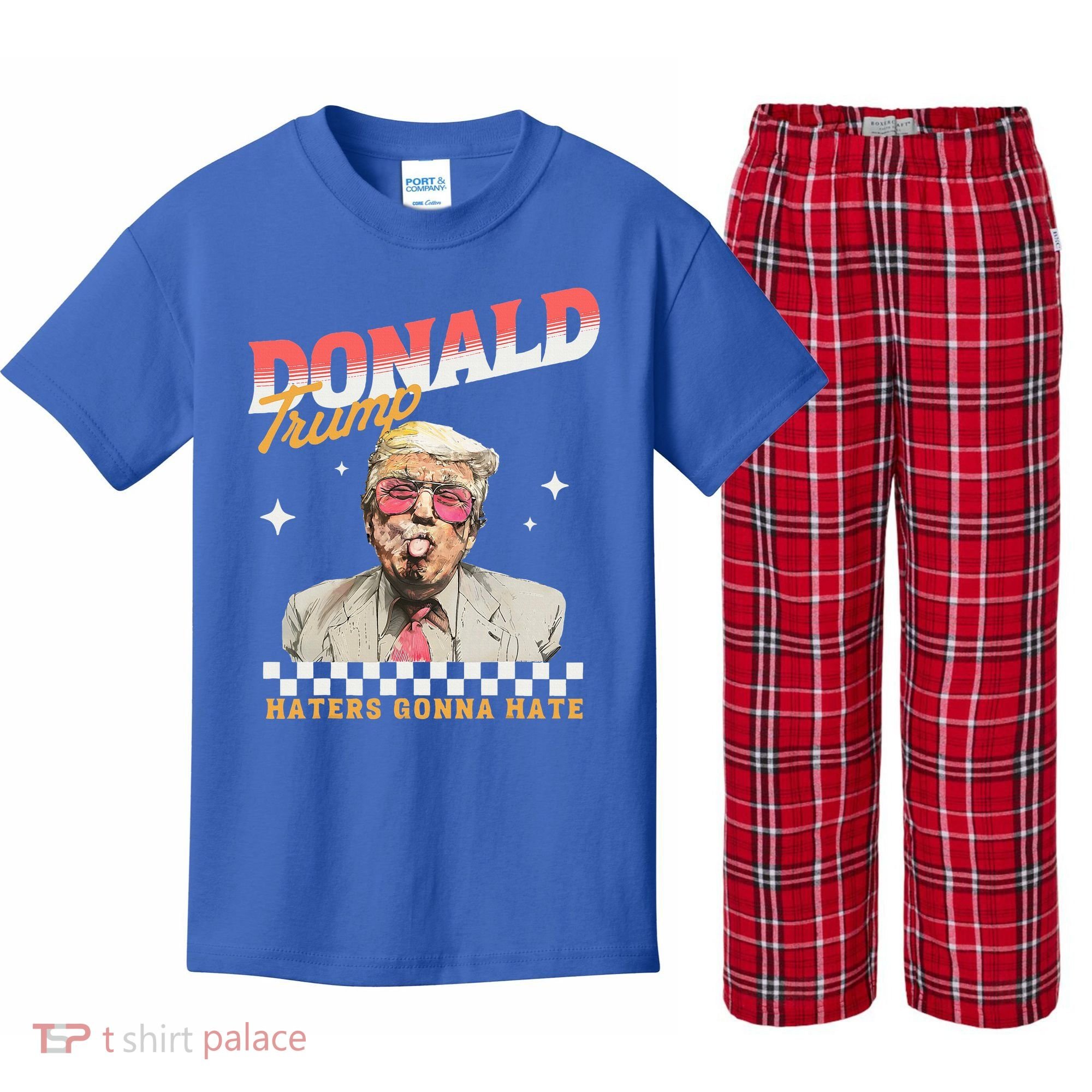 Trump 2024 Haters Gonna Hate Kids Plaid Pajama Set