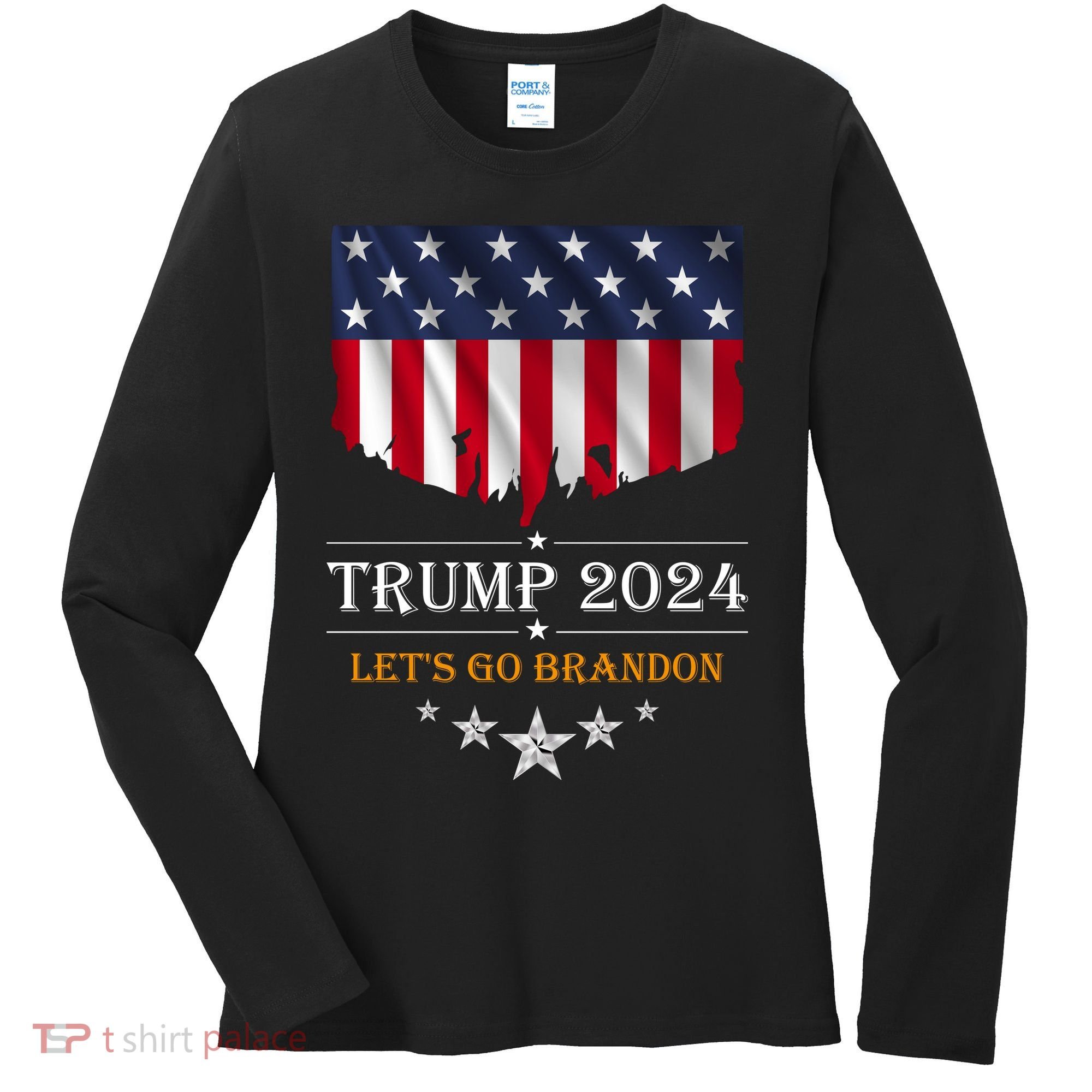Trump 2024 Lets Go Brandon U.S Flag Women's Long Sleeve Shirt