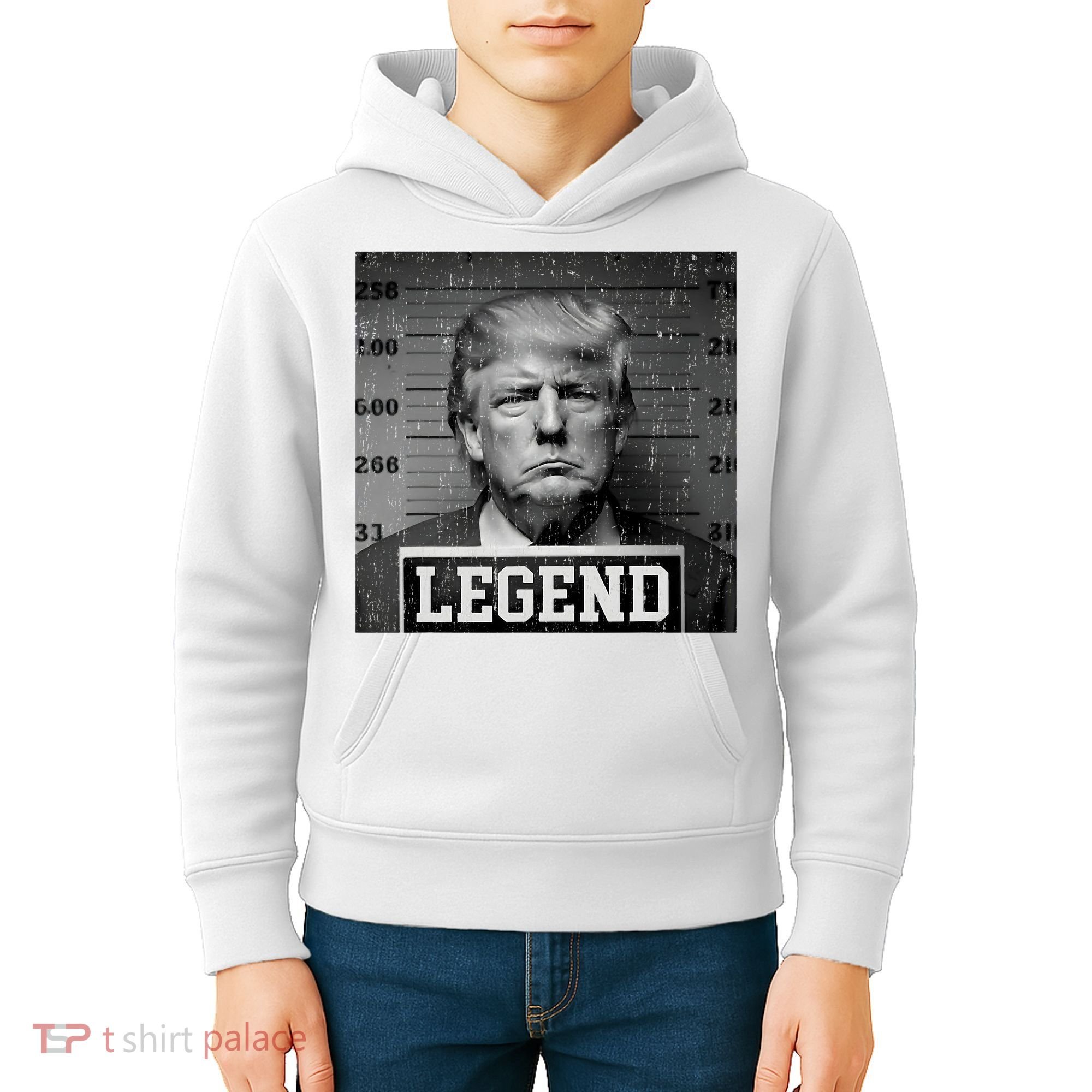 Trump 2024 Mugshot President Legend Kids Hoodie