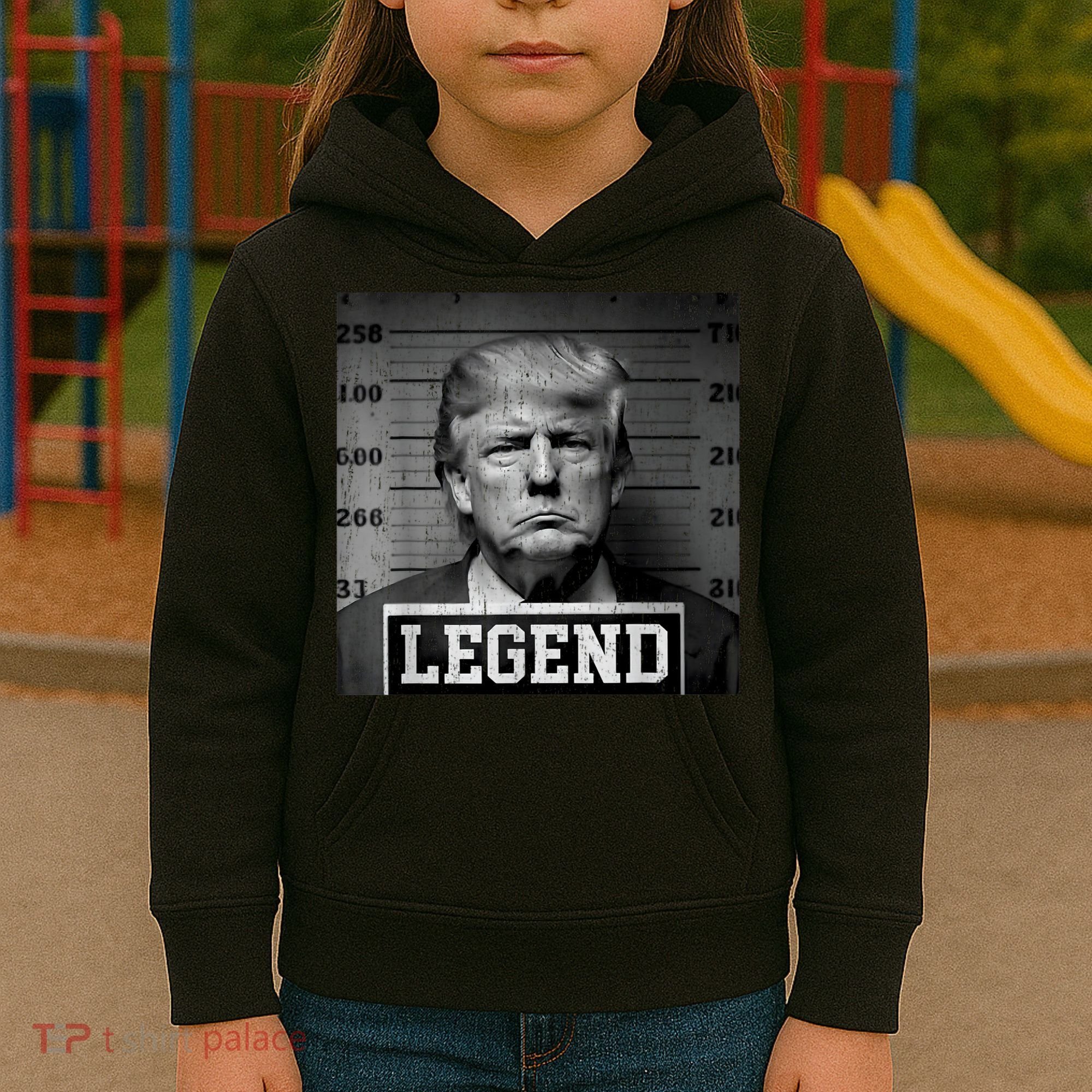Trump 2024 Mugshot President Legend Kids Hoodie