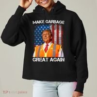 Trump 2024 Make Garbage Great Again Funny For Trump Us Flag Ladies Heavyweight Boxy Pullover Hoodie thumb 0