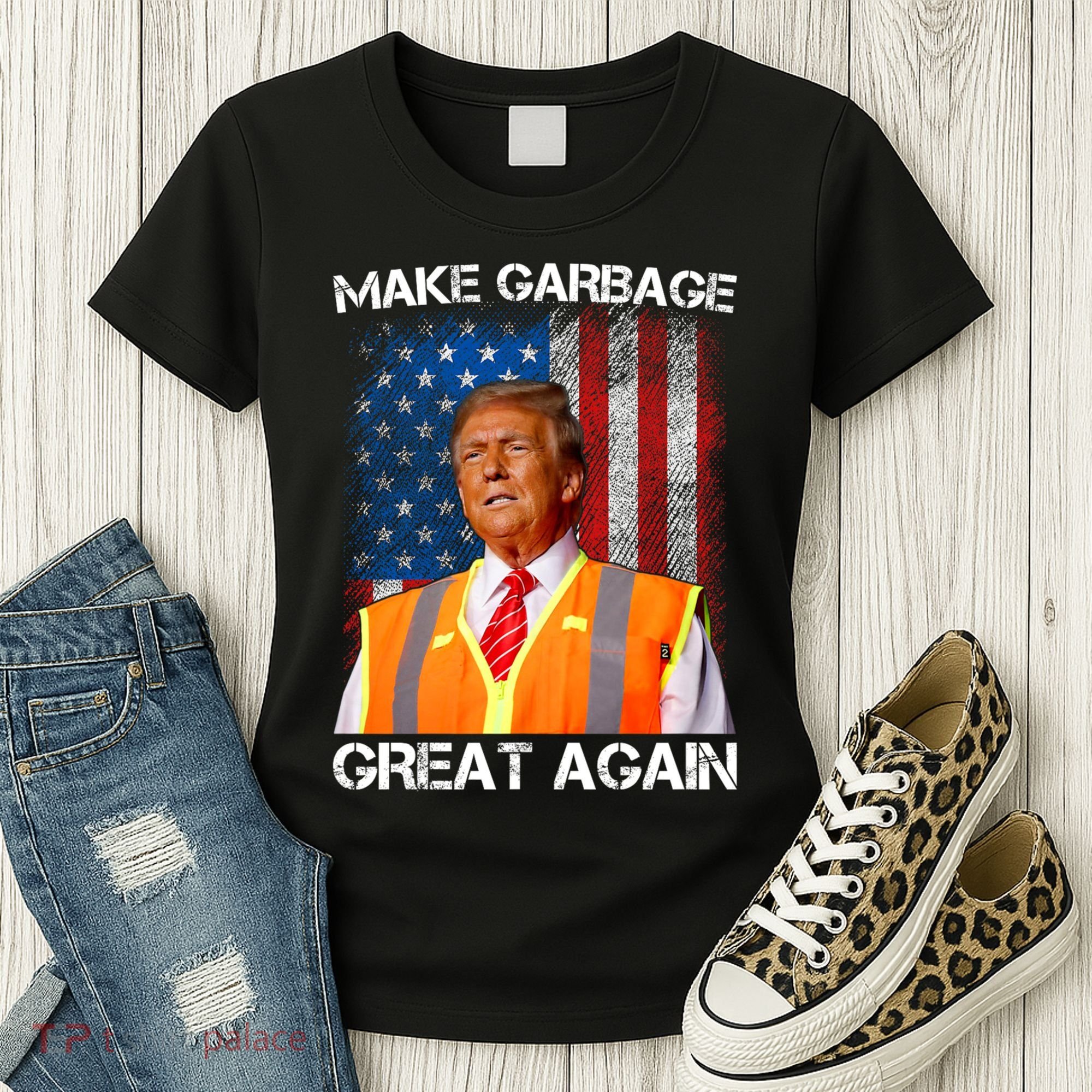 Trump 2024 Make Garbage Great Again Funny For Trump Us Flag Women's T-Shirt