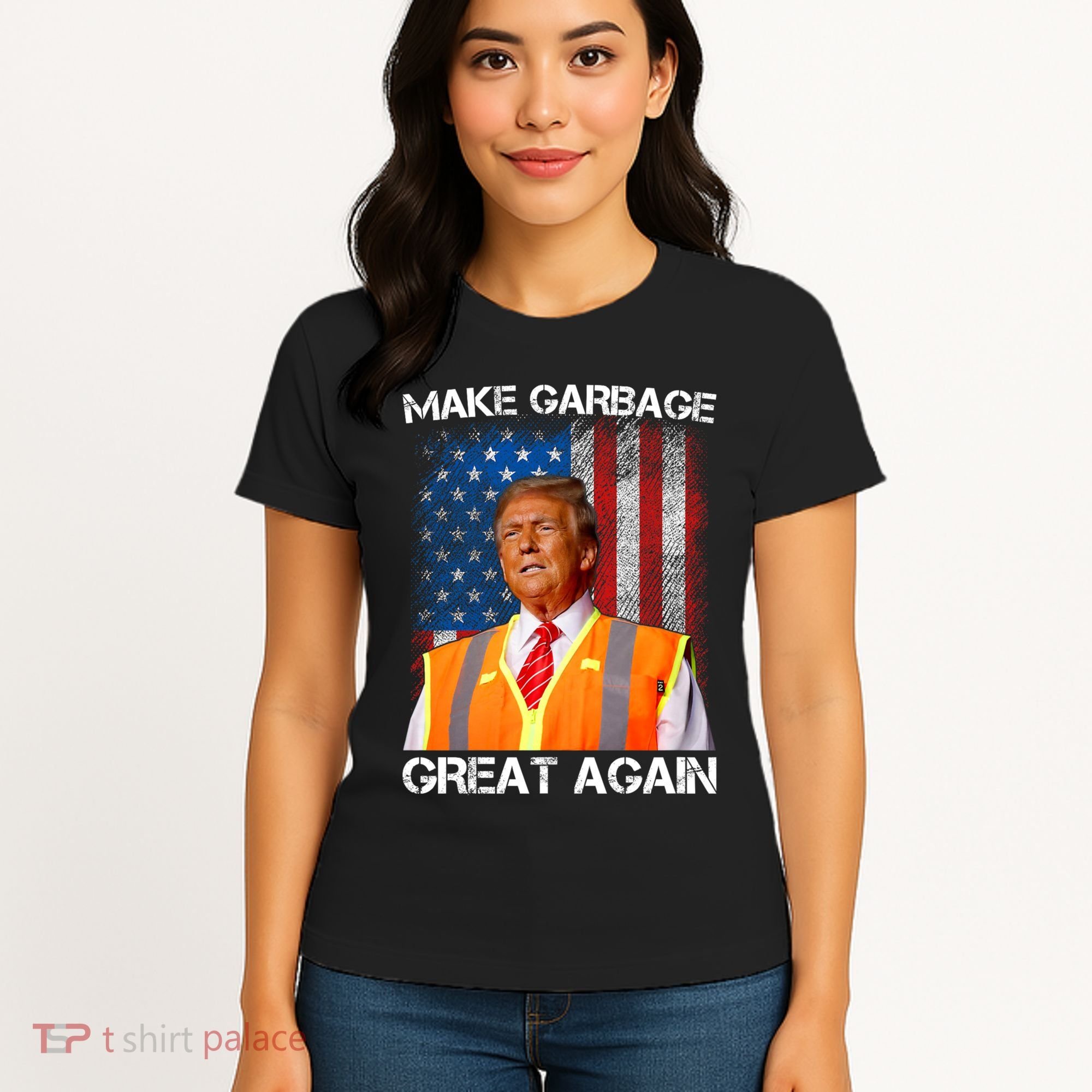 Trump 2024 Make Garbage Great Again Funny For Trump Us Flag Women's T-Shirt