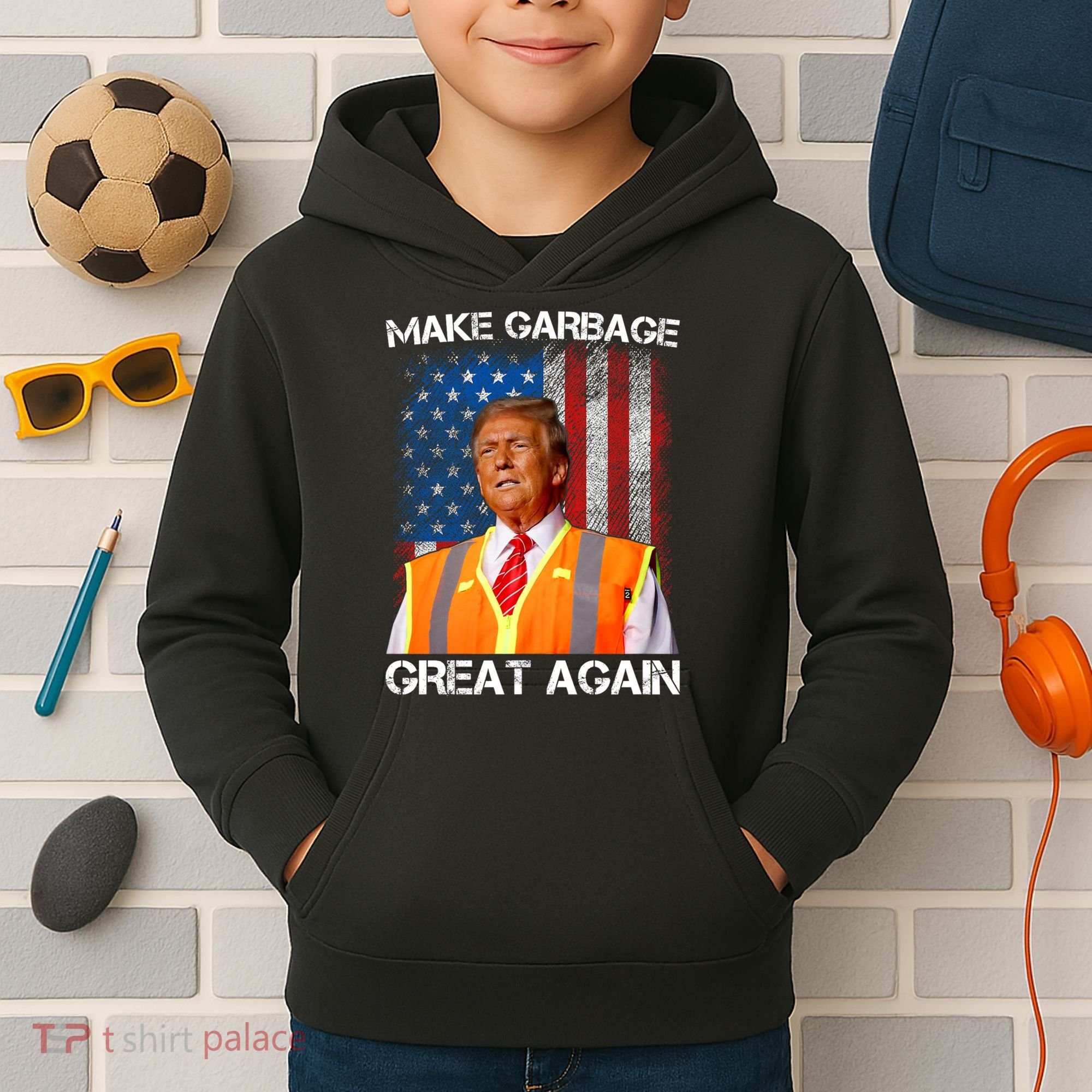 Trump 2024 Make Garbage Great Again Funny For Trump Us Flag Kids Hoodie