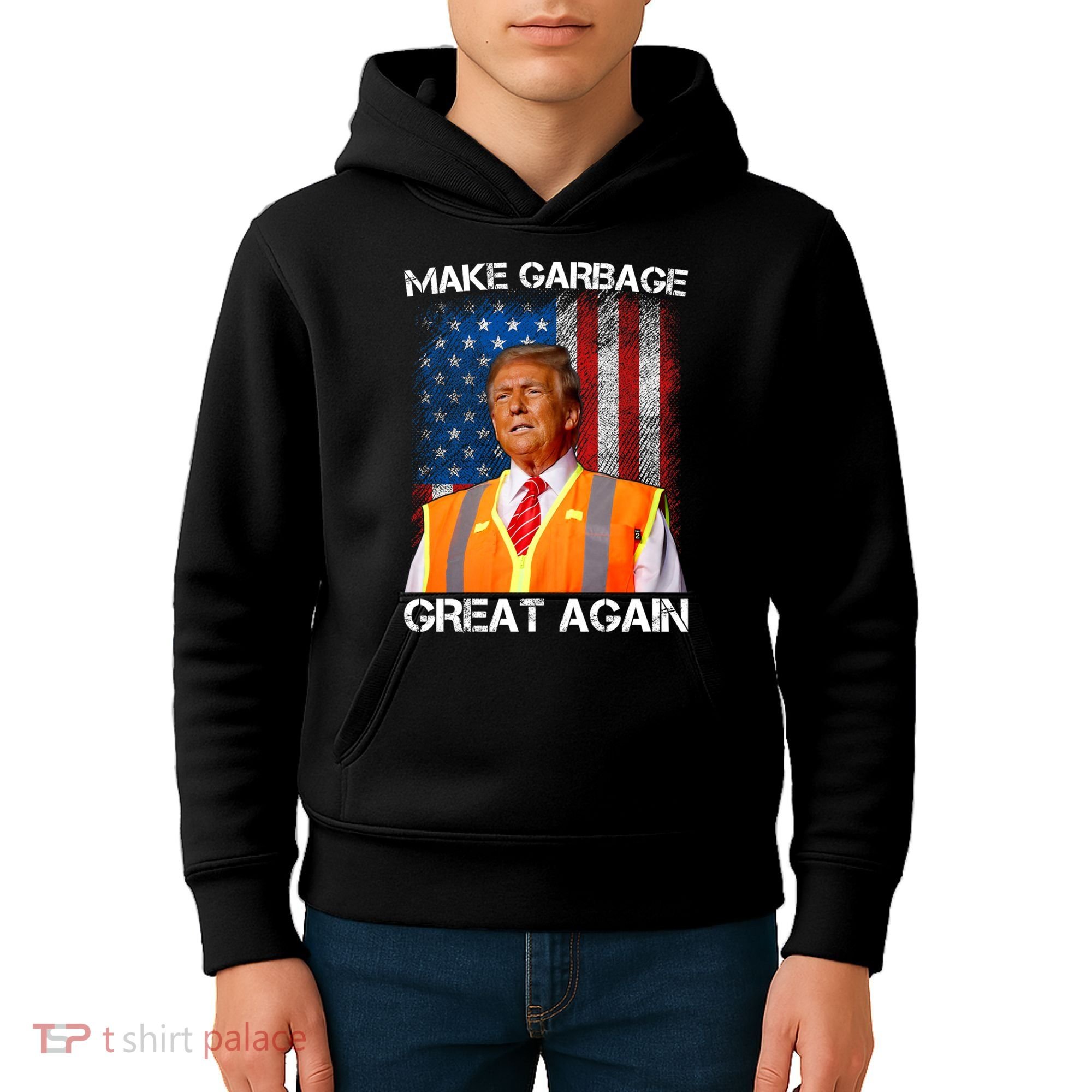 Trump 2024 Make Garbage Great Again Funny For Trump Us Flag Kids Hoodie