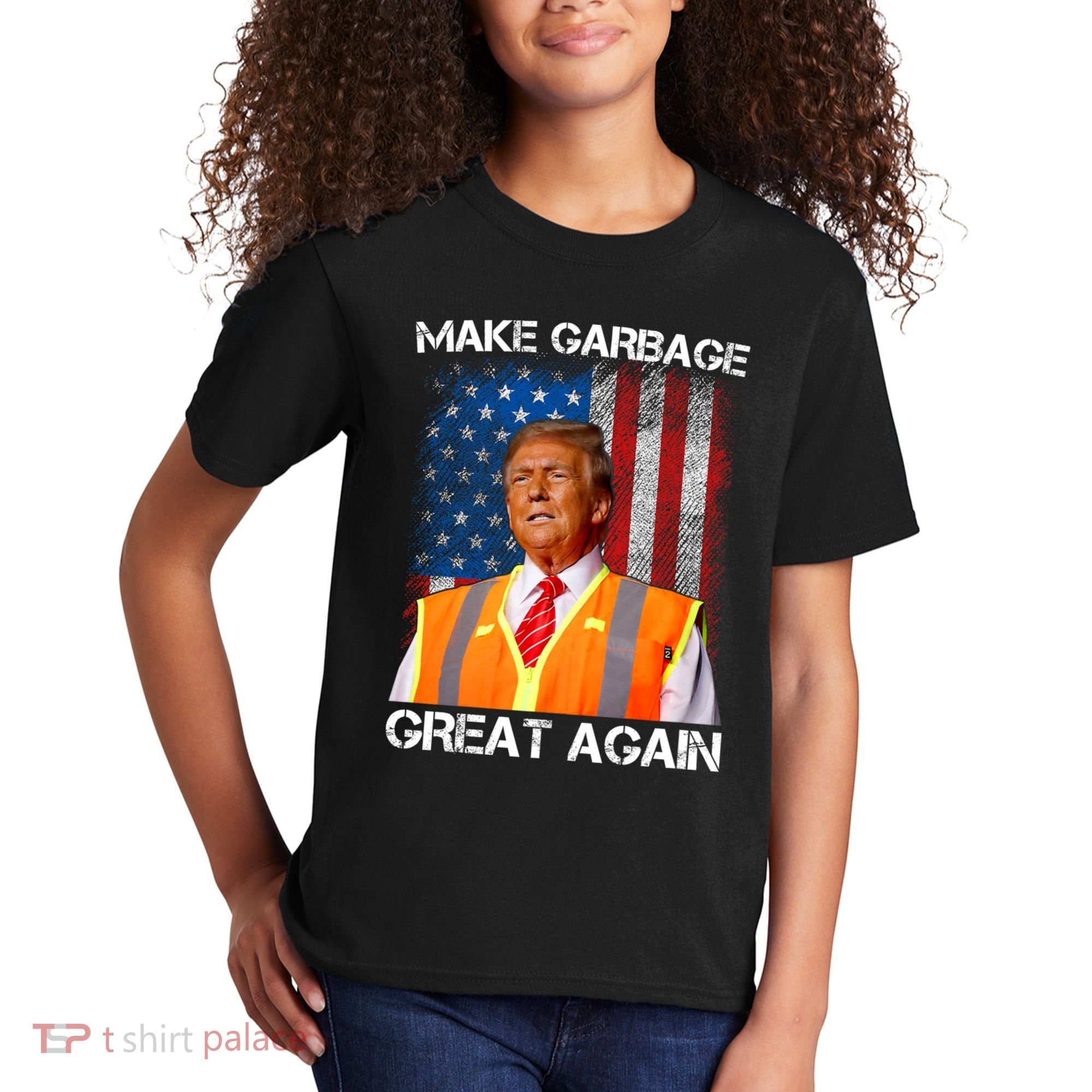 Trump 2024 Make Garbage Great Again Funny For Trump Us Flag Kids T-Shirt
