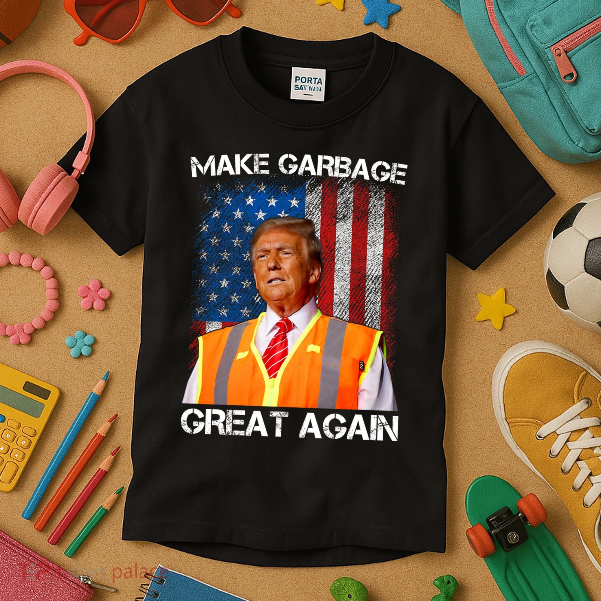Trump 2024 Make Garbage Great Again Funny For Trump Us Flag Kids T-Shirt