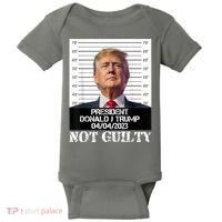 Trump 2024 Mugshot President Free Donald Trump Not Guilty Baby Bodysuit thumb 0