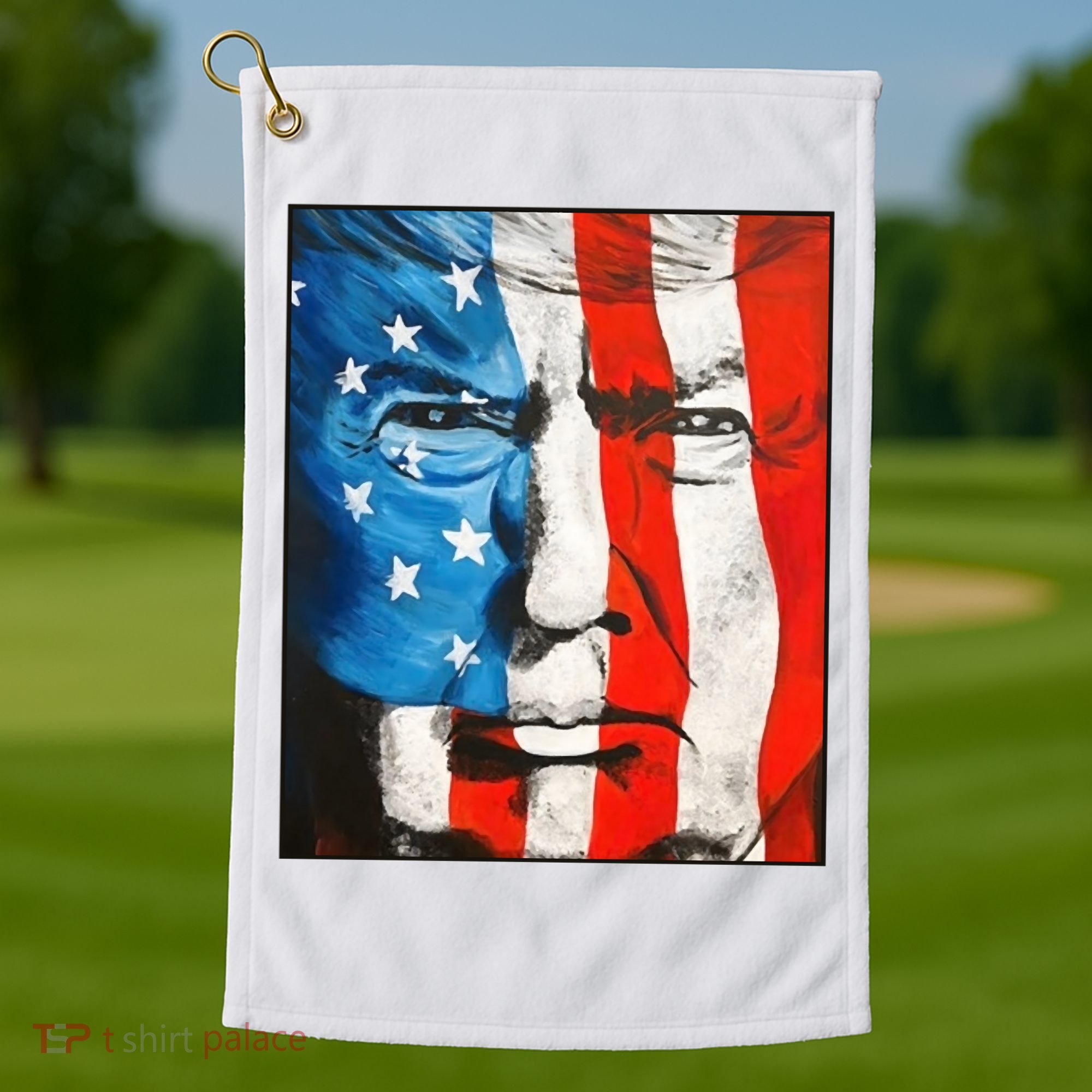 Trump 2024 Patriotic Flag Facepaint Donald Trump 4th Of July Golf Towel