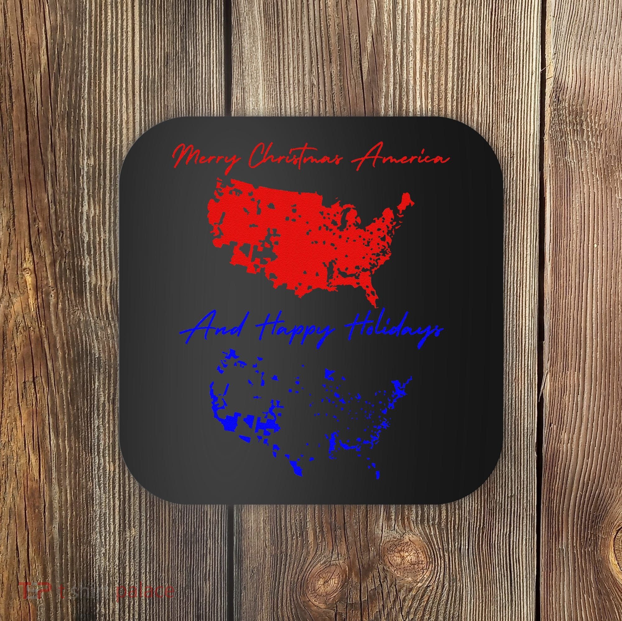 Trump 2024 Usa Map Happy Holidays Merry Christmas Coaster