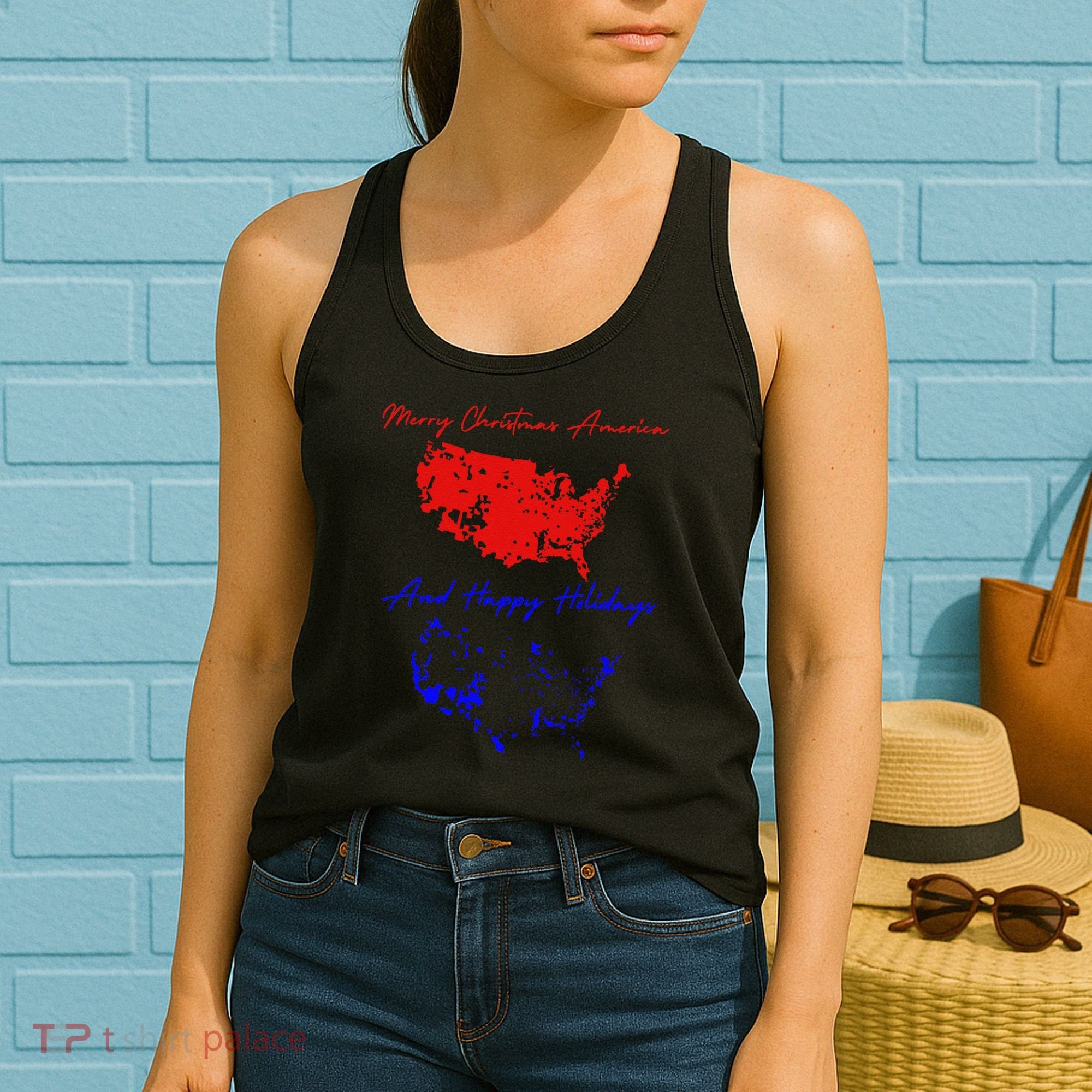 Trump 2024 Usa Map Happy Holidays Merry Christmas Women's Tank Top
