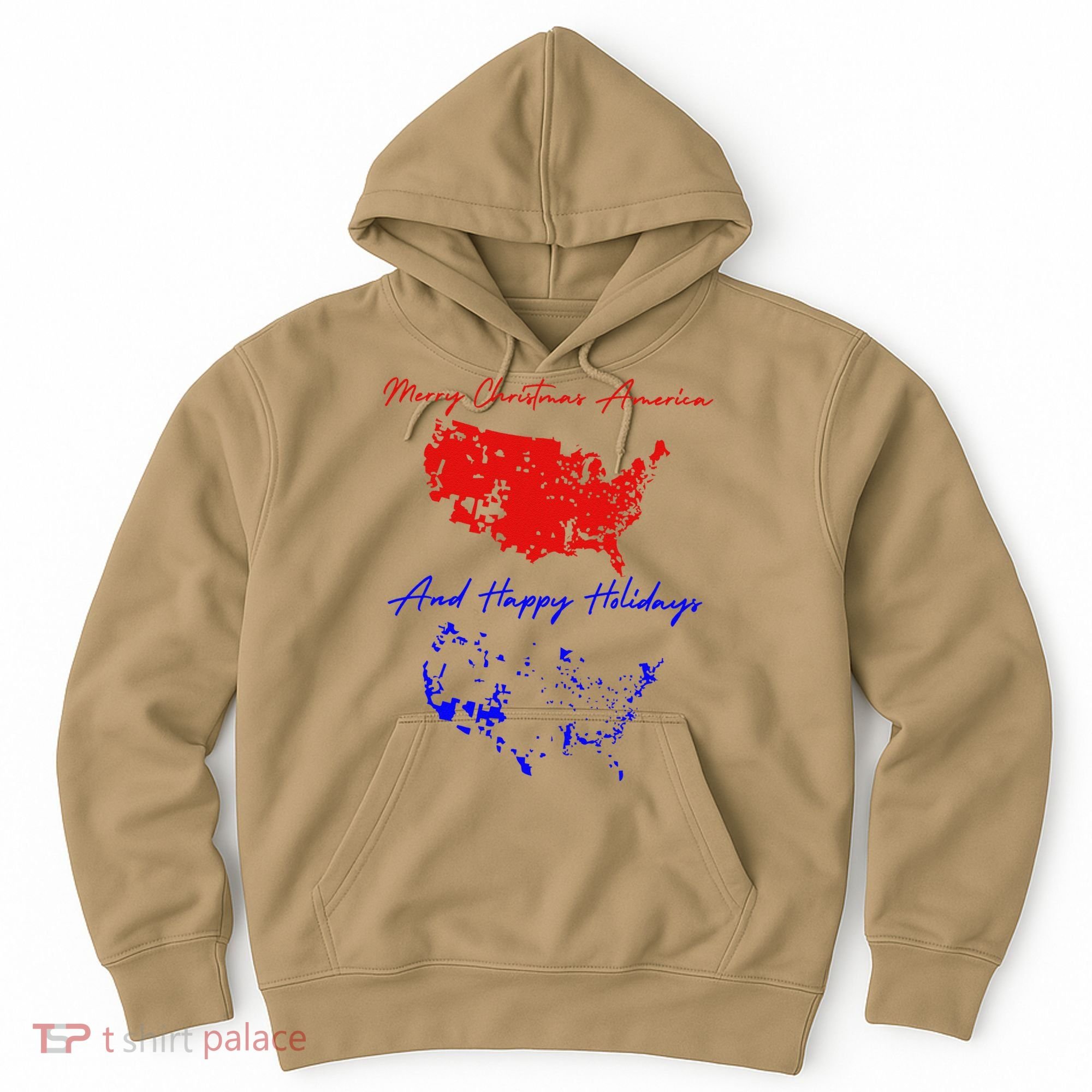 Trump 2024 Usa Map Happy Holidays Merry Christmas Hoodie