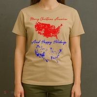Trump 2024 Usa Map Happy Holidays Merry Christmas T-Shirt thumb 4