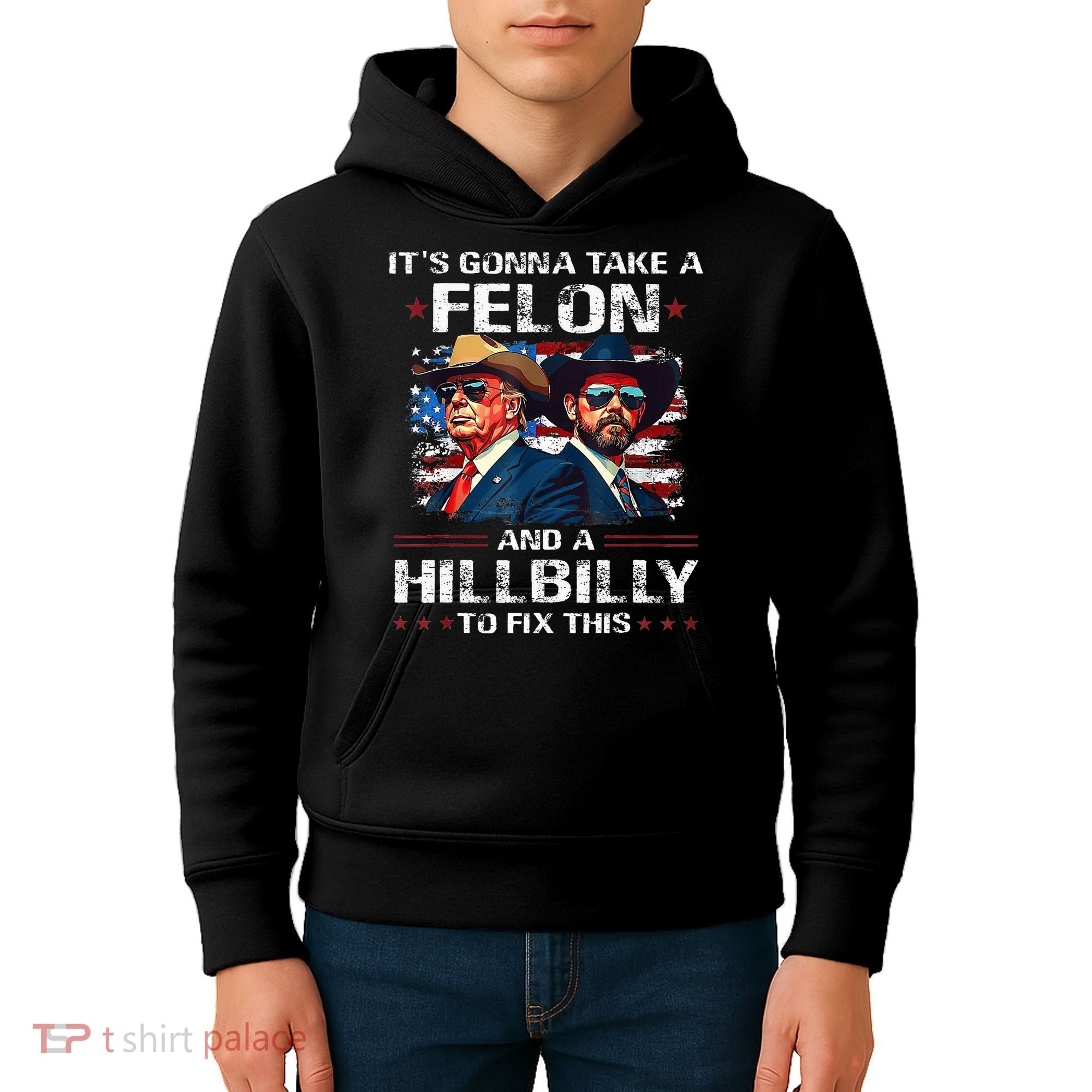 Trump 2024 Vance 2028 Funny Felon Hillbilly Fix Kids Hoodie