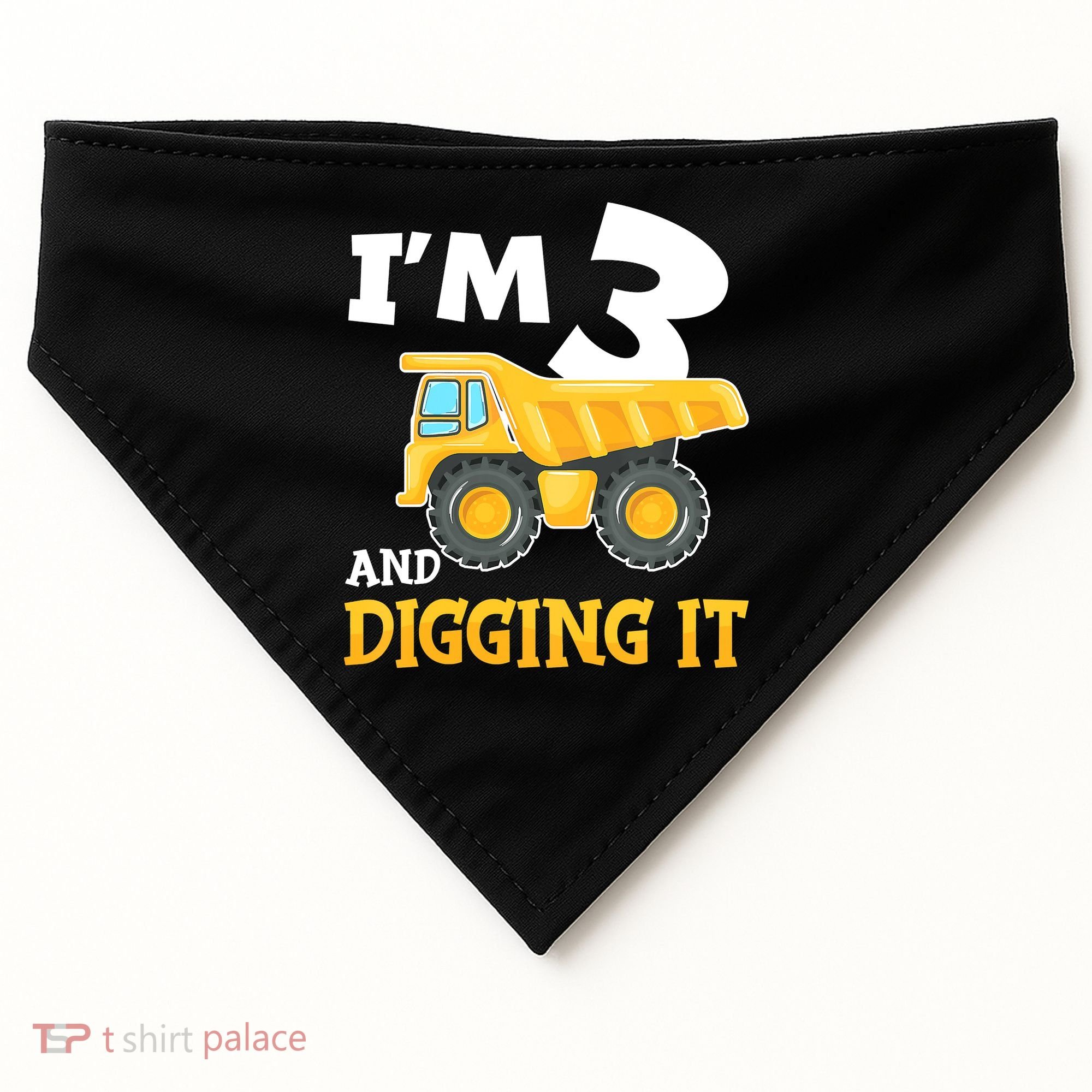 Three 3yr 3th Birthday Construction Boy 3 Years Old USA-Made Doggie Bandana