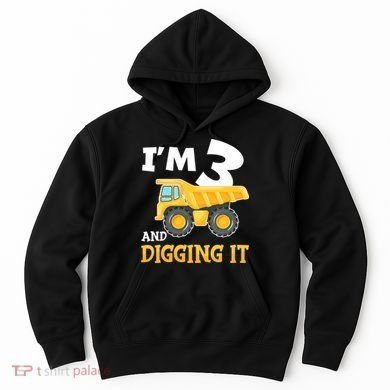 Three 3yr 3th Birthday Construction Boy 3 Years Old Hoodie