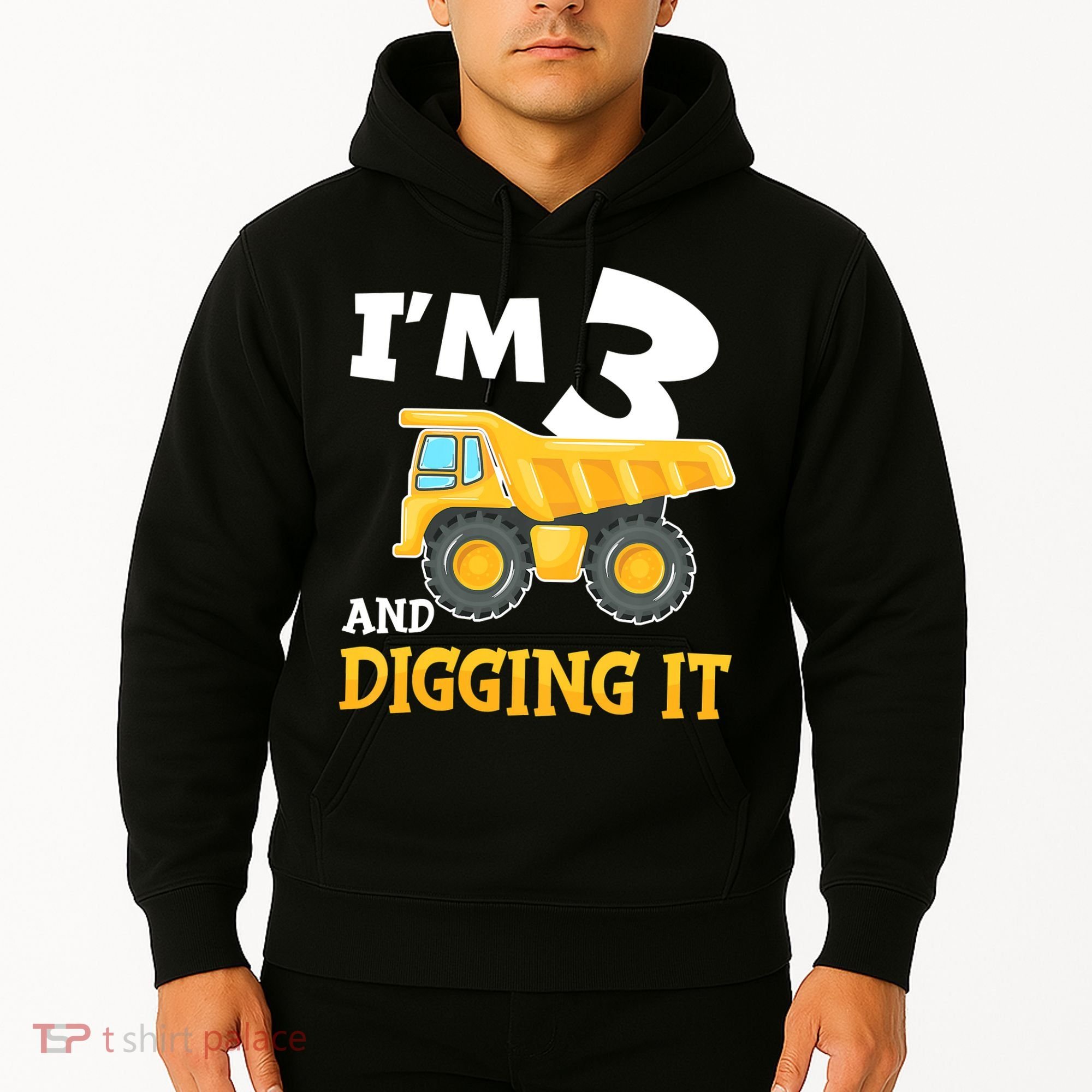 Three 3yr 3th Birthday Construction Boy 3 Years Old Hoodie
