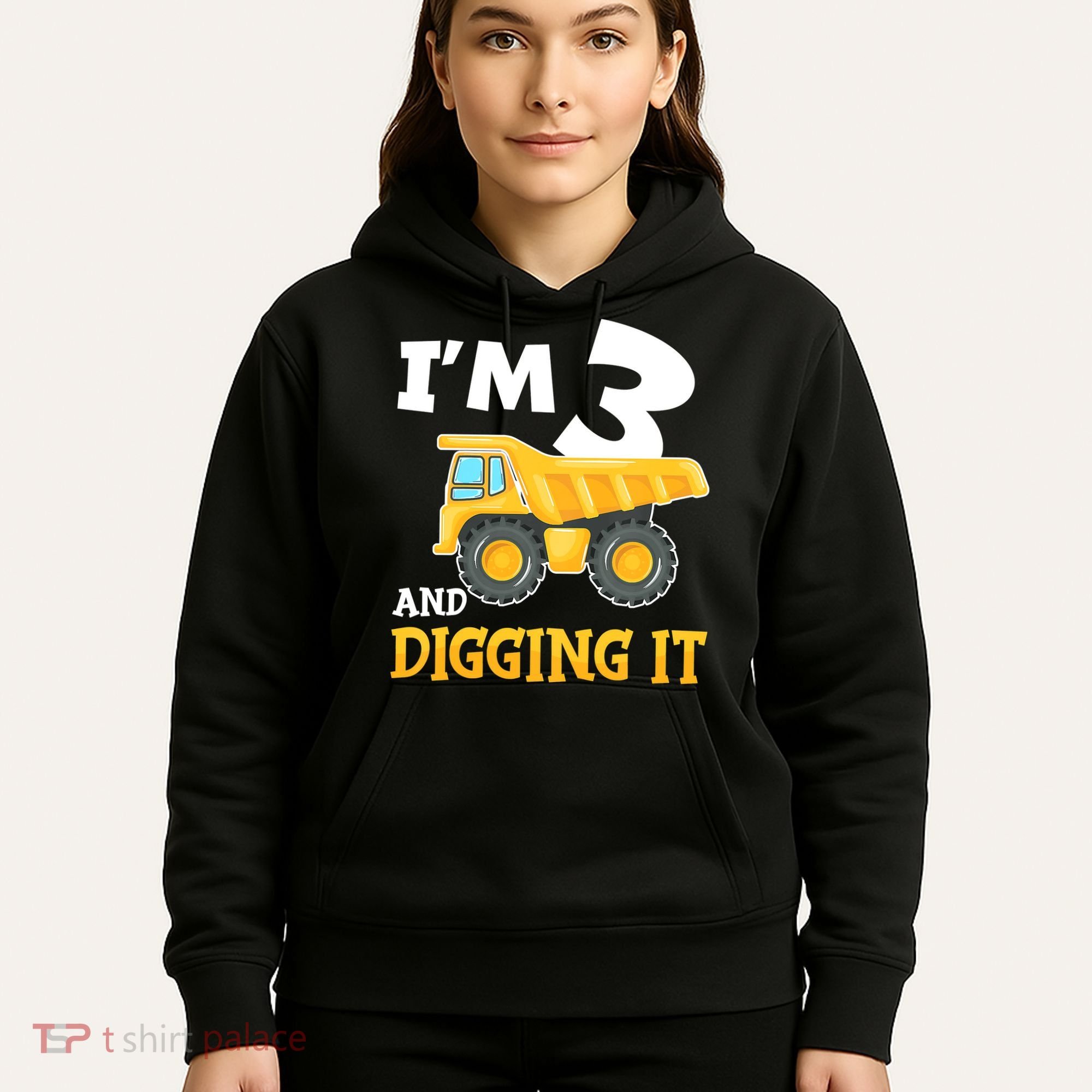 Three 3yr 3th Birthday Construction Boy 3 Years Old Hoodie