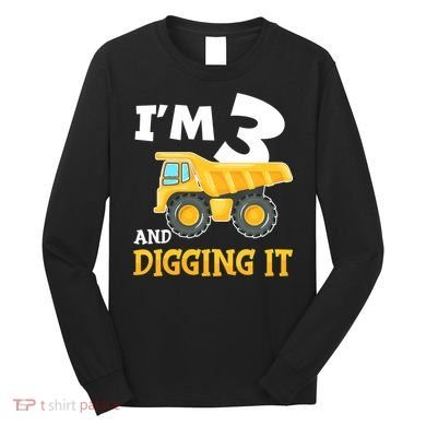 Three 3yr 3th Birthday Construction Boy 3 Years Old Long Sleeve Shirt