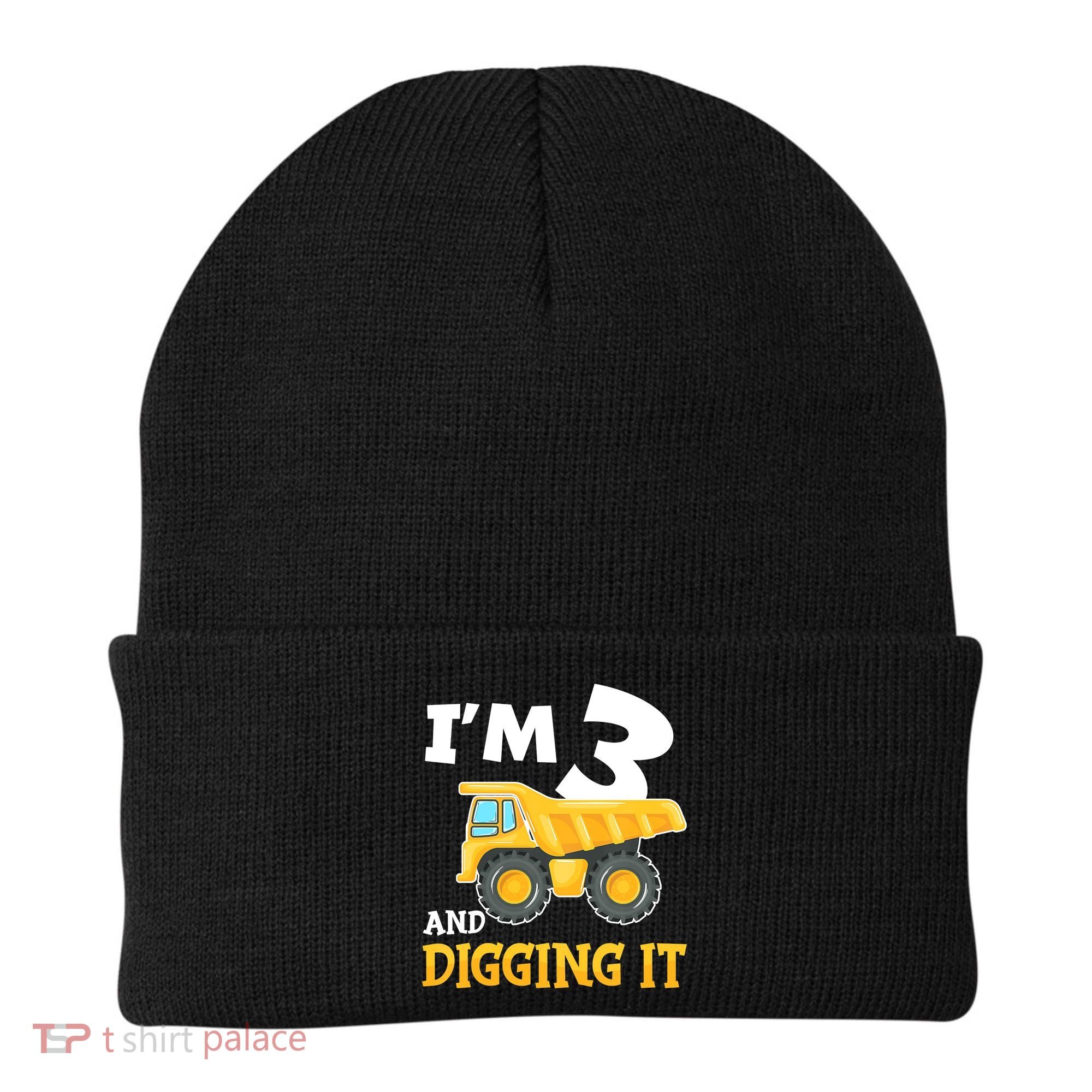 Three 3yr 3th Birthday Construction Boy 3 Years Old Beanie