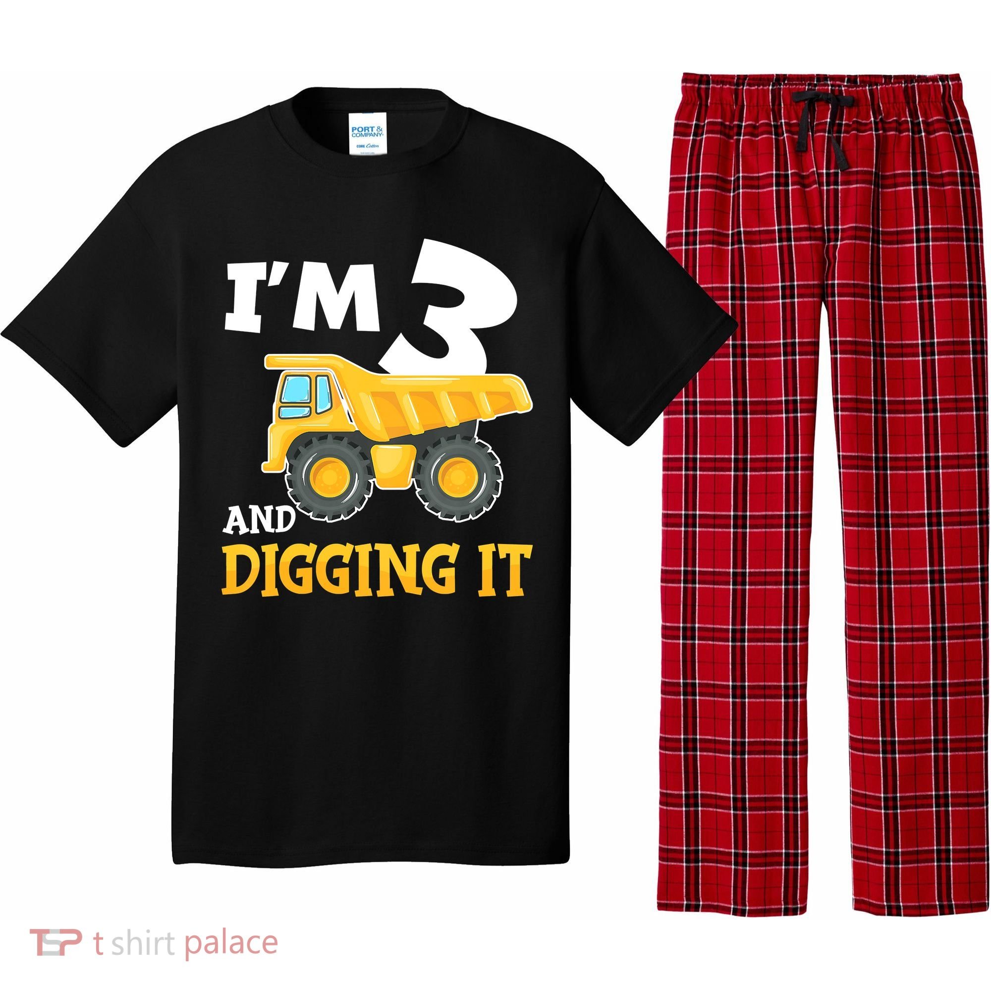 Three 3yr 3th Birthday Construction Boy 3 Years Old Pajama Set