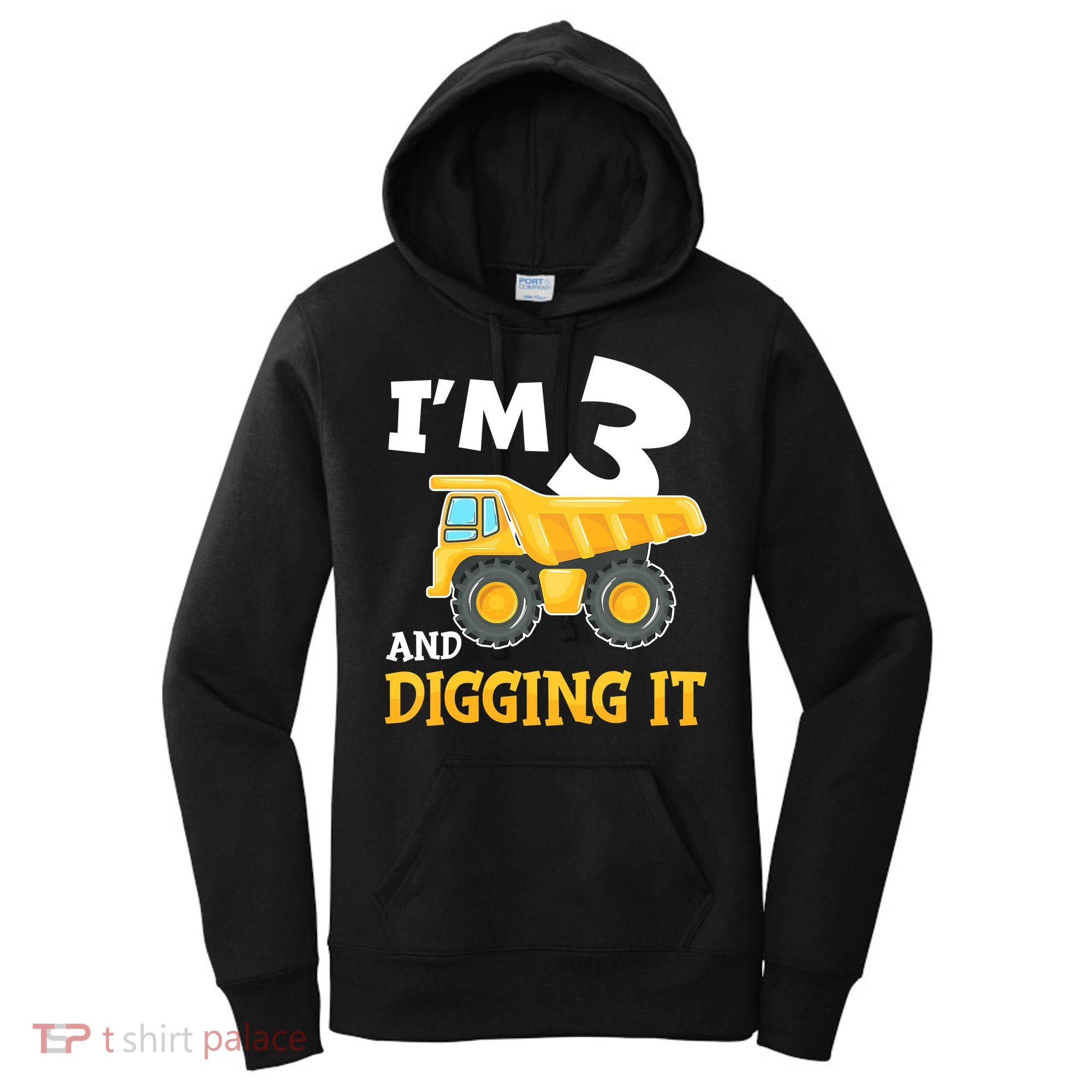 Three 3yr 3th Birthday Construction Boy 3 Years Old Women's Hoodie