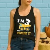 Three 3yr 3th Birthday Construction Boy 3 Years Old Women's Tank Top thumb 2