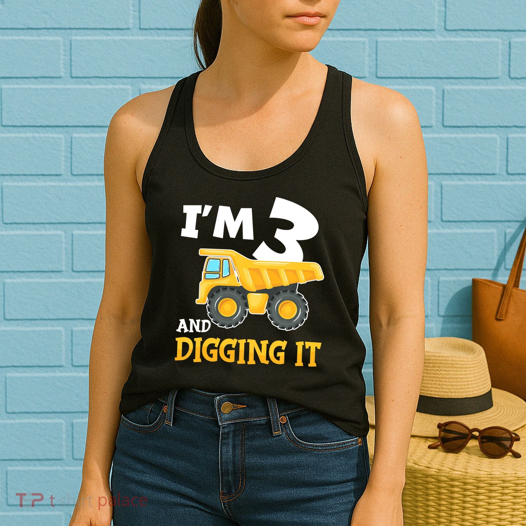 Three 3yr 3th Birthday Construction Boy 3 Years Old Women's Tank Top