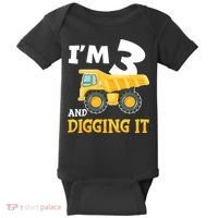 Three 3yr 3th Birthday Construction Boy 3 Years Old Baby Bodysuit thumb 0