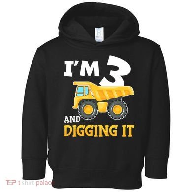 Three 3yr 3th Birthday Construction Boy 3 Years Old Toddler Hoodie