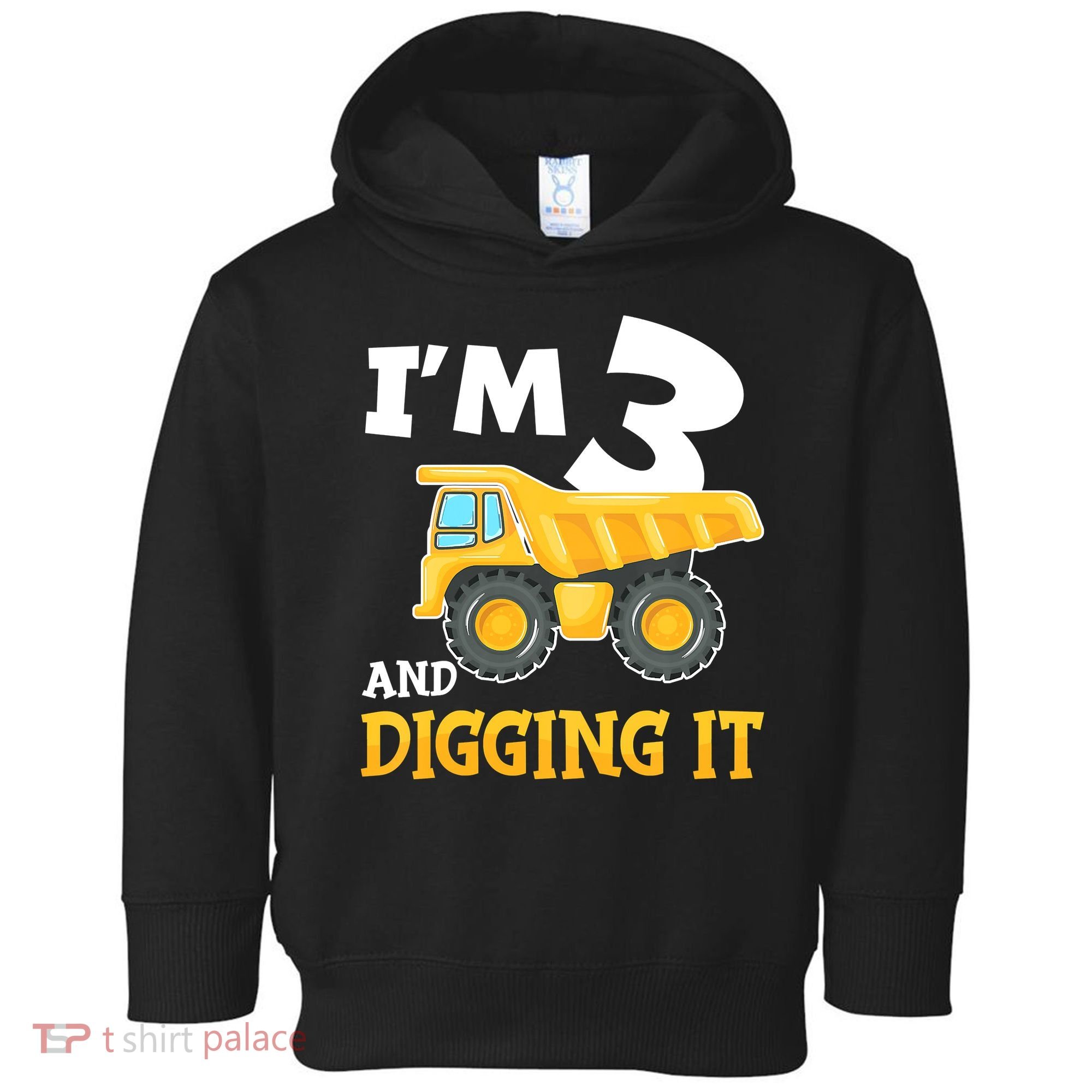 Three 3yr 3th Birthday Construction Boy 3 Years Old Toddler Hoodie