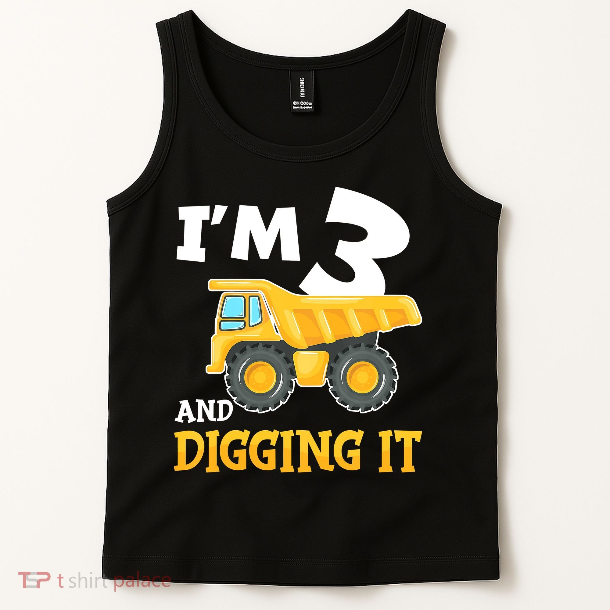 Three 3yr 3th Birthday Construction Boy 3 Years Old Tank Top