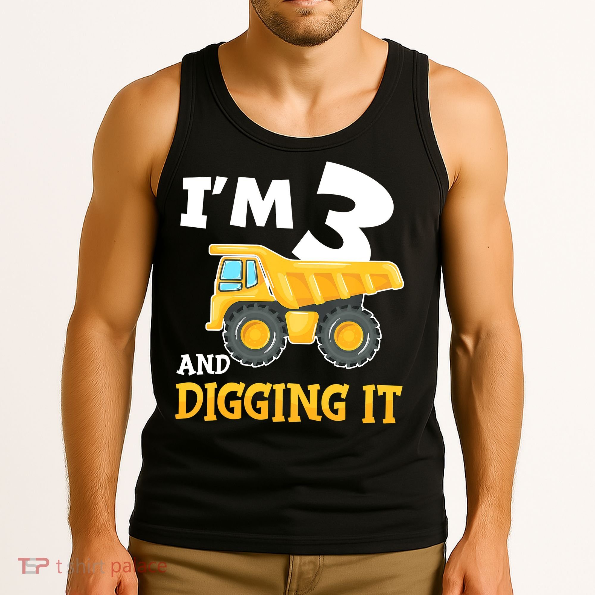 Three 3yr 3th Birthday Construction Boy 3 Years Old Tank Top