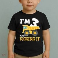 Three 3yr 3th Birthday Construction Boy 3 Years Old Toddler T-Shirt thumb 2
