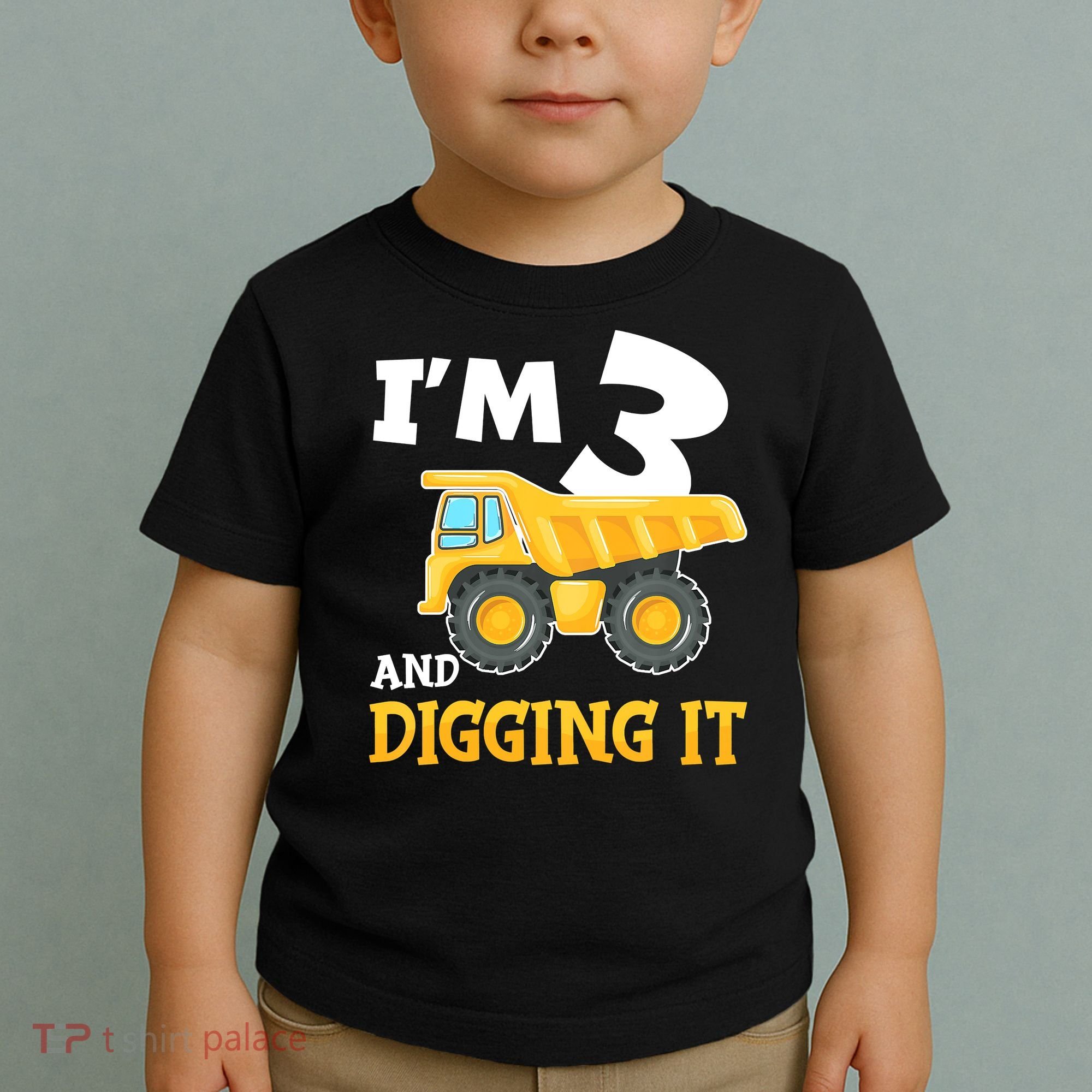 Three 3yr 3th Birthday Construction Boy 3 Years Old Toddler T-Shirt