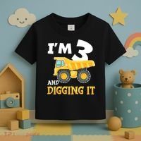 Three 3yr 3th Birthday Construction Boy 3 Years Old Toddler T-Shirt thumb 3