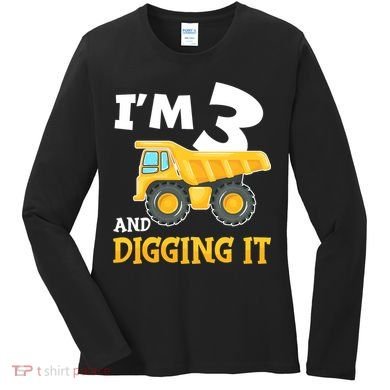 Three 3yr 3th Birthday Construction Boy 3 Years Old Women's Long Sleeve Shirt