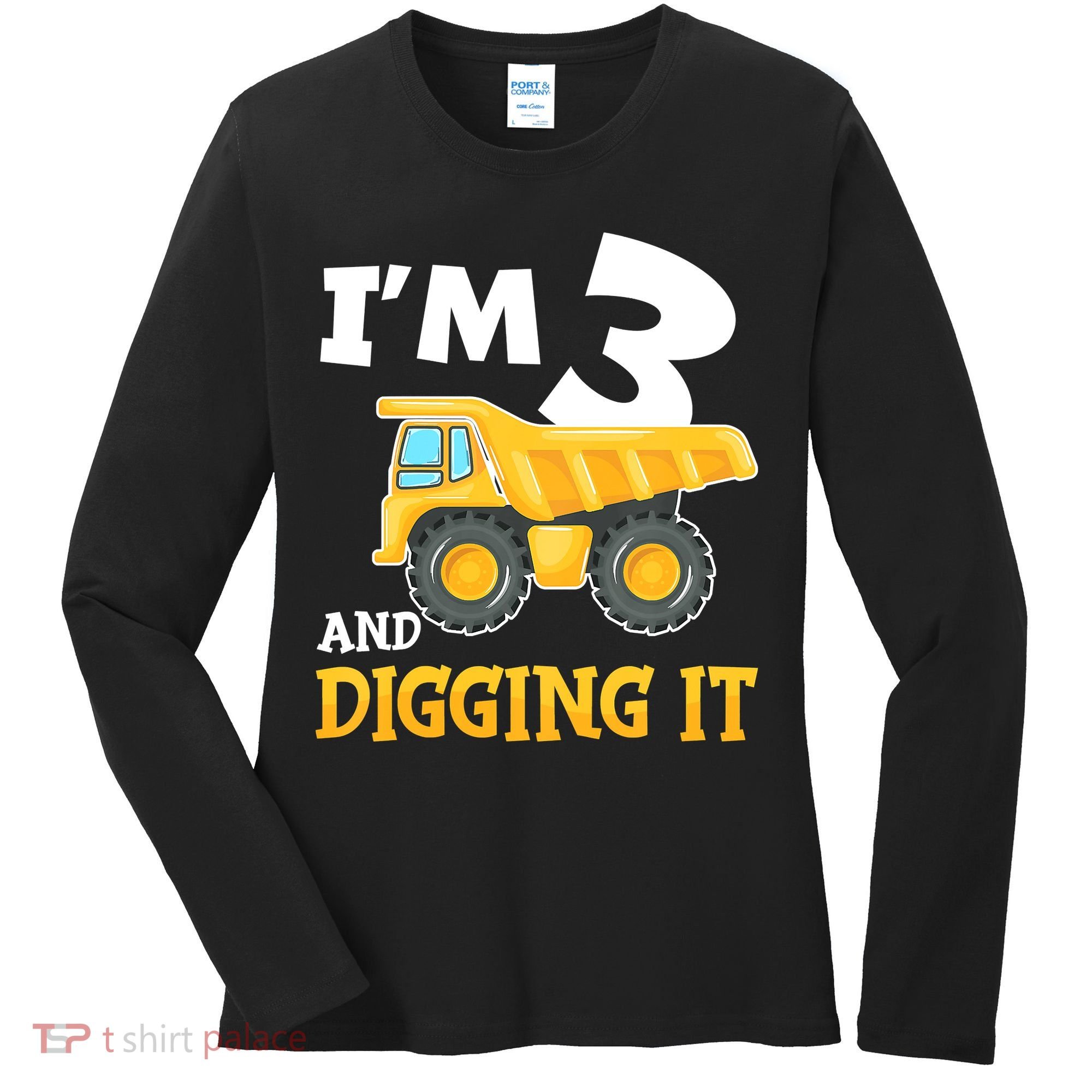 Three 3yr 3th Birthday Construction Boy 3 Years Old Women's Long Sleeve Shirt