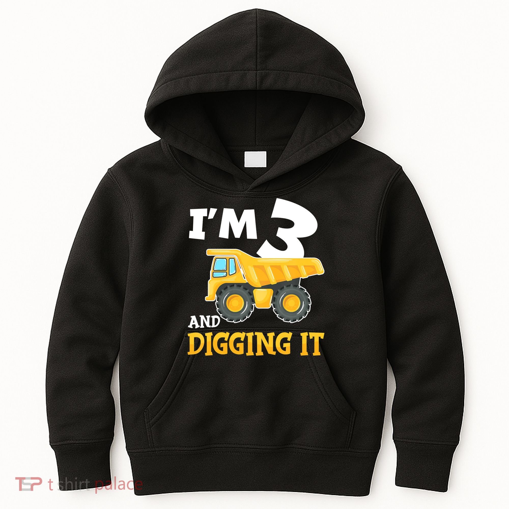 Three 3yr 3th Birthday Construction Boy 3 Years Old Kids Hoodie