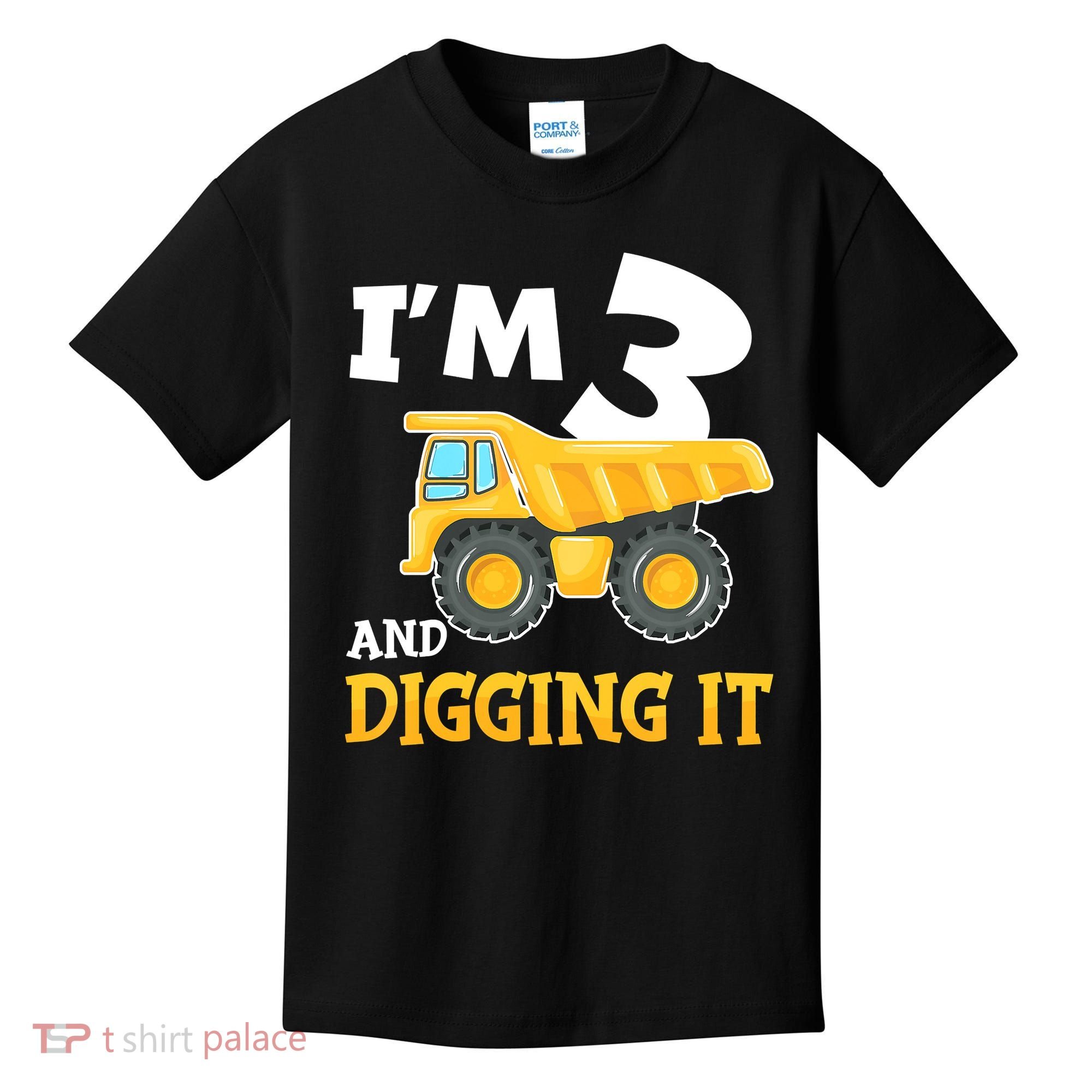 Three 3yr 3th Birthday Construction Boy 3 Years Old Kids T-Shirt