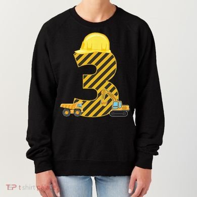 Three 3yr 3rd Birthday Construction Outfit 3 Years Old Women's Sweatshirt
