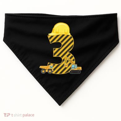 Three 3yr 3rd Birthday Construction Outfit 3 Years Old USA-Made Doggie Bandana